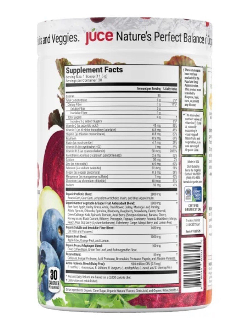 Terra Kai USDA Organic Juce Super Fruit & Veggie Powder, 12.2 Ounces