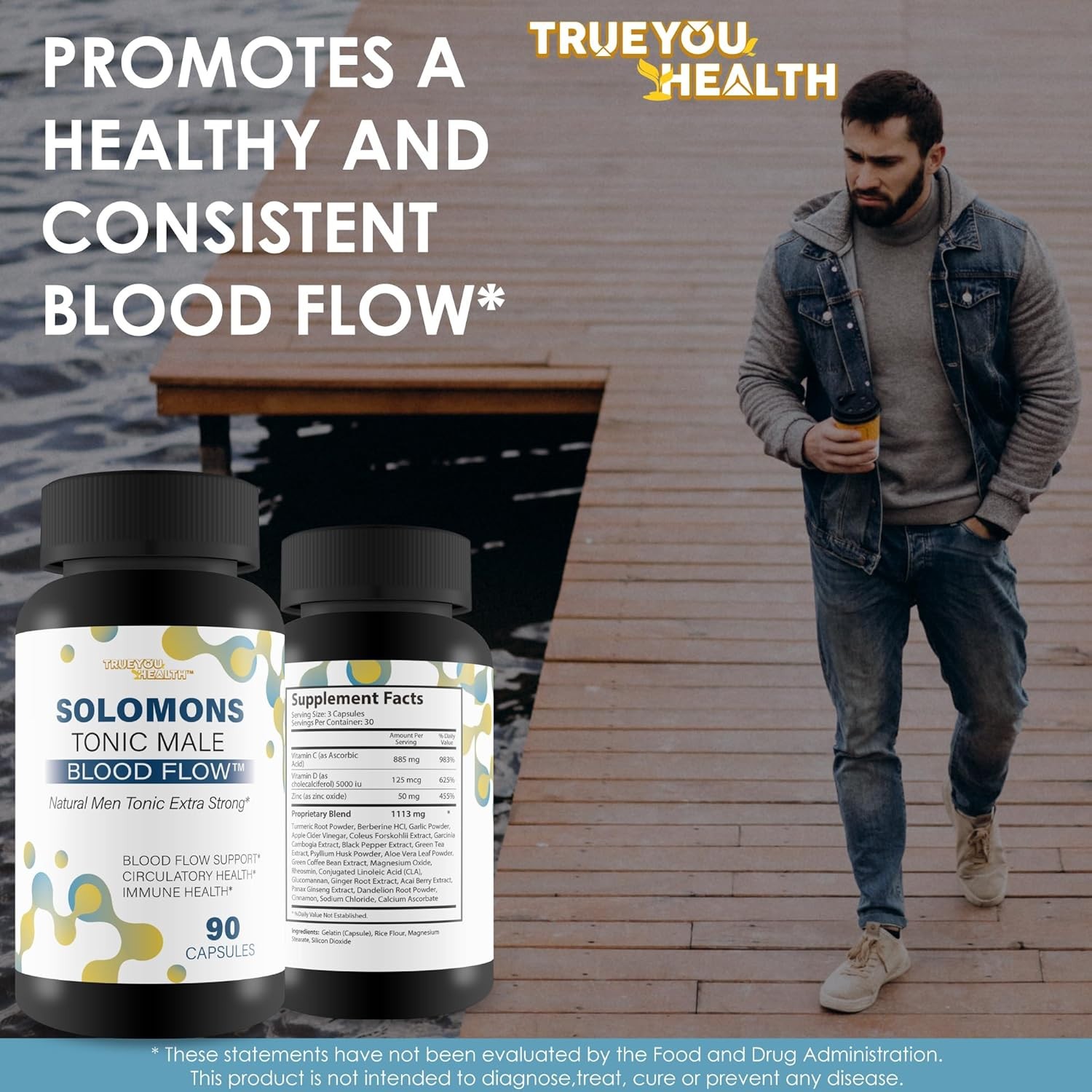 Mens Blood Flow Circulation Support Supplement 90 Capsules Made in USA