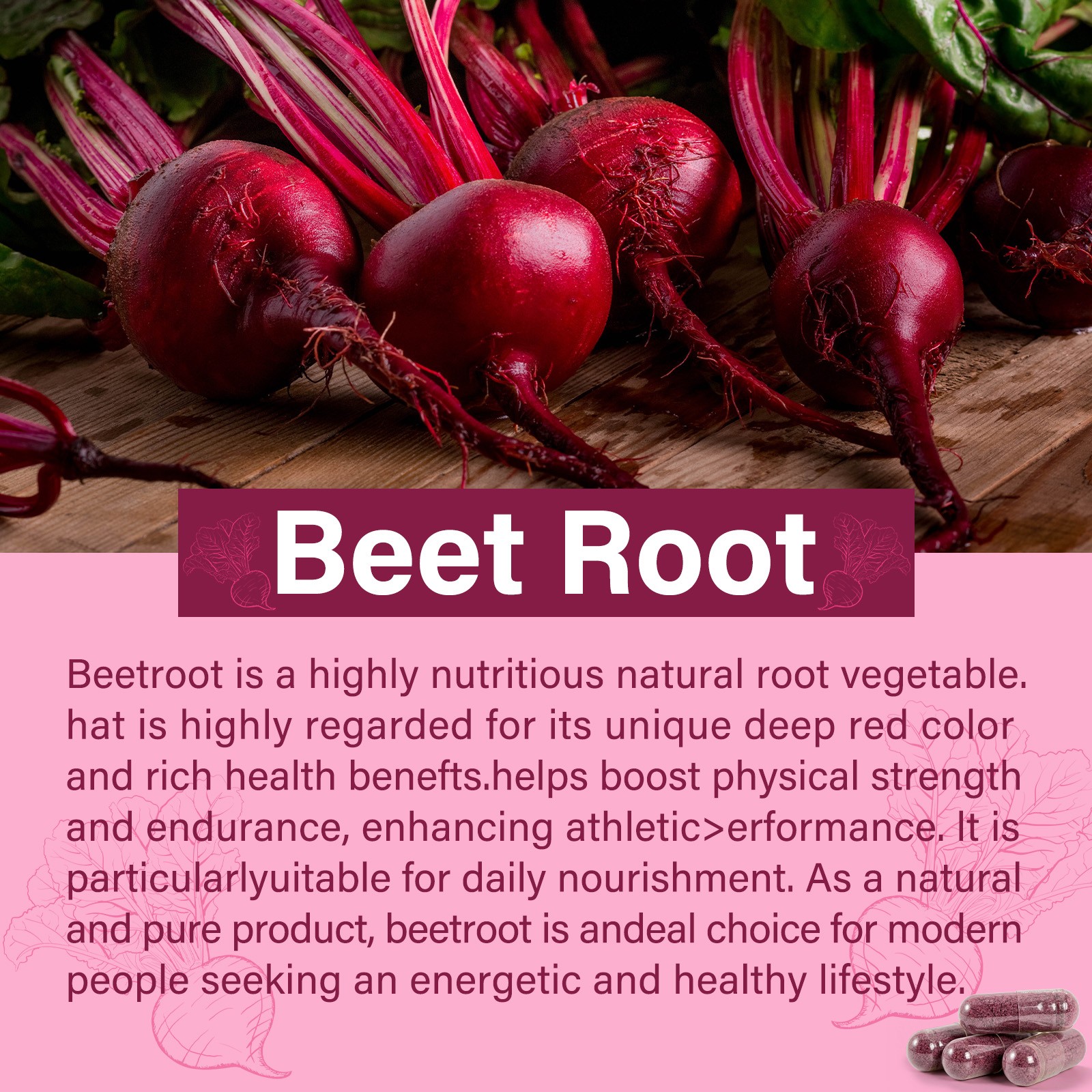 Beet Root Supplement Capsules 1300mg,Support Blood Flow,Energy & Endurance 90Pcs