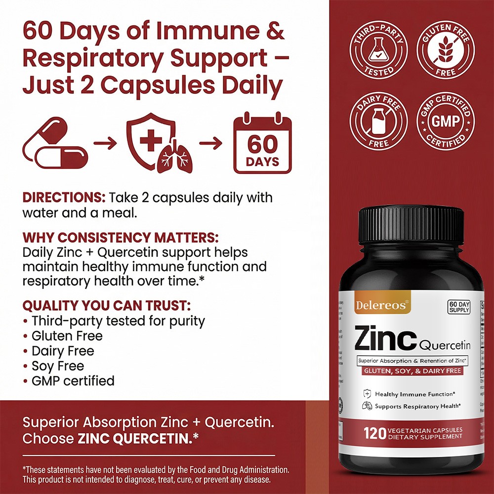 Zinc & Quercetin Supplement for Immune Support,Antioxidant 30/60/120 Capsules