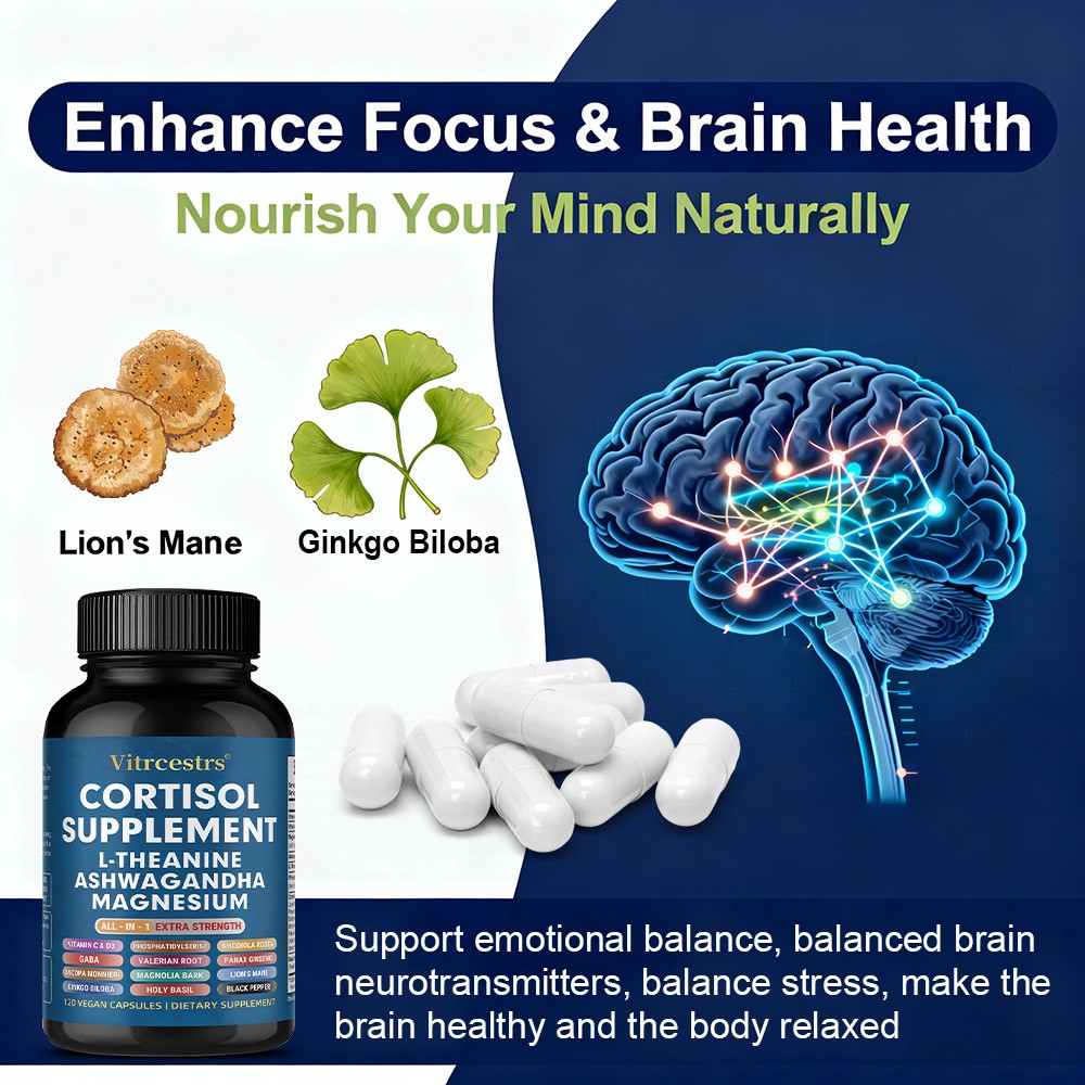 All-in-One Cortisol Capsules 30/60/120Pcs L-Theanine,Magnesium for Stress