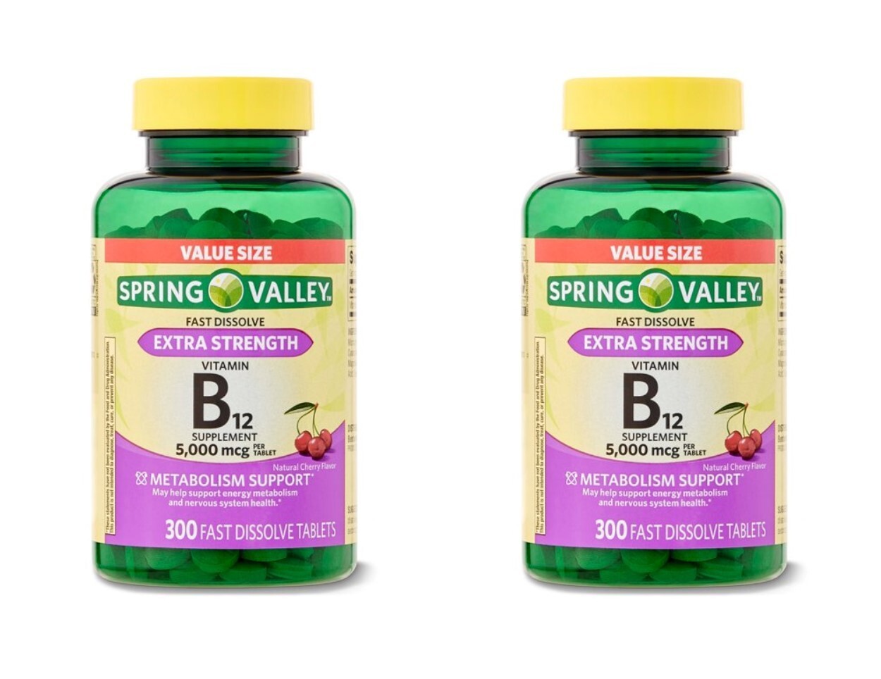 (2) Spring Valley Vitamin B12 Tablets, 5000 mcg, 300 Ct (600 Ct Total)