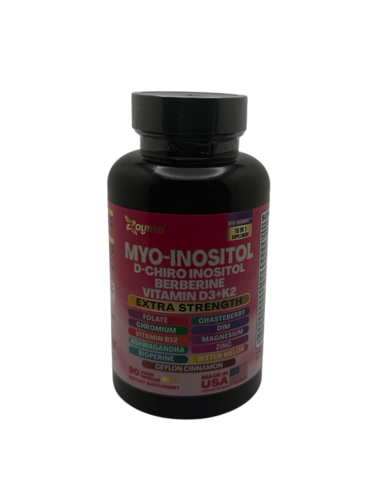Zoyava Myo-Inositol D-Chiro Inositol Berberine Vitamin D3 K2 Extra Strength 90ct