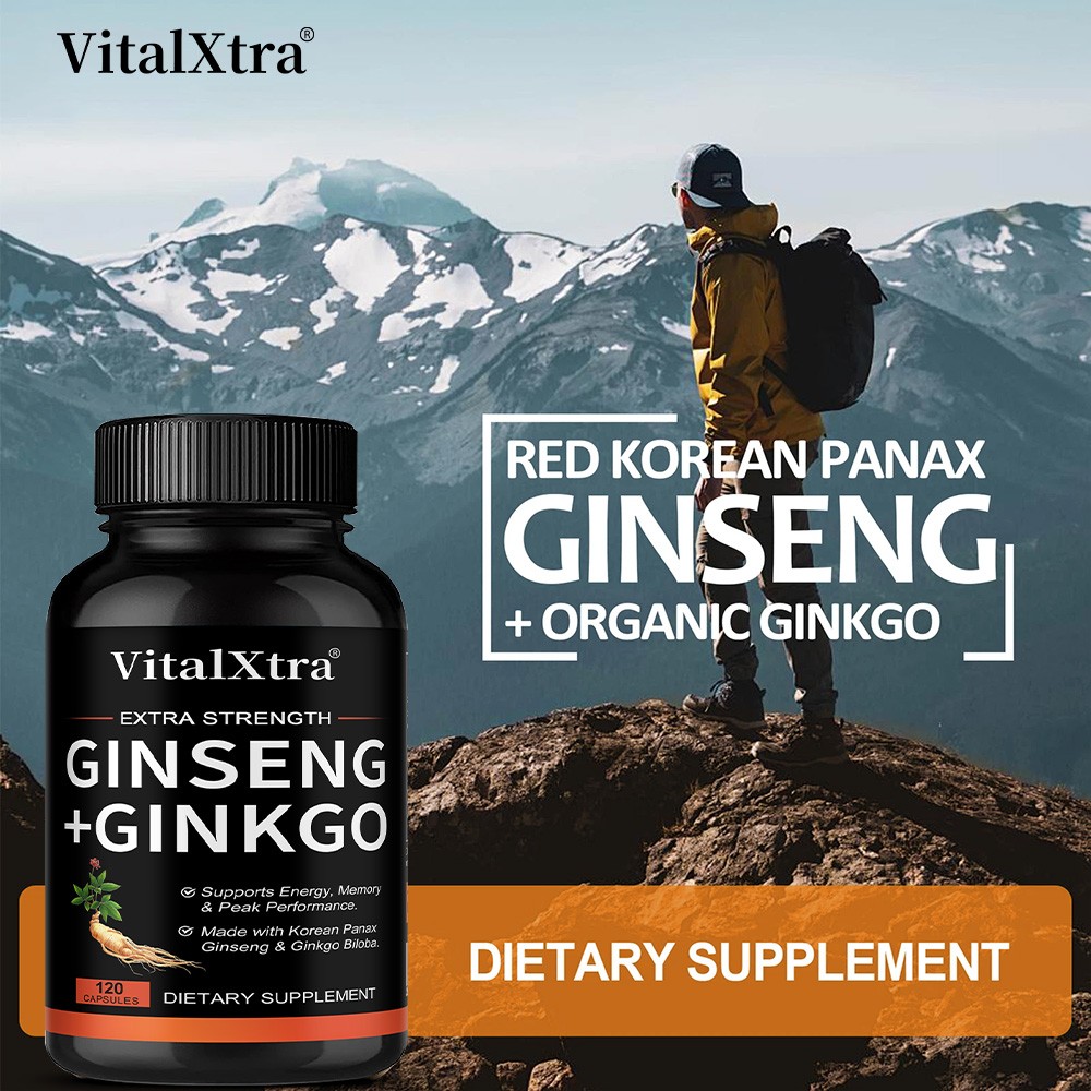 Ginsen Ginkgo Biloba Complex 120 Caps,Brain Focus&Memory,Steady Energy&Emotional