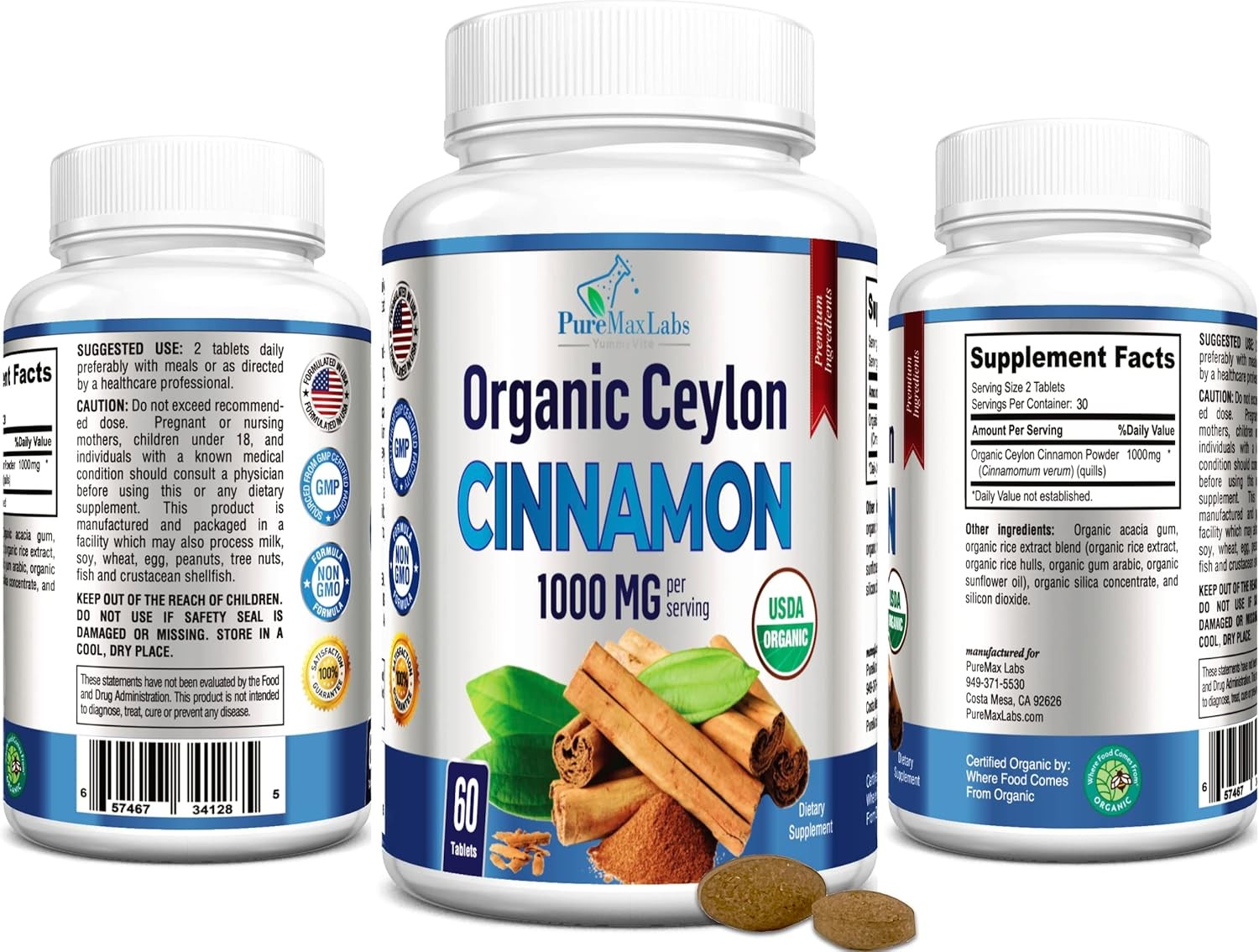 Organic Ceylon Cinnamon – 1000Mg per Serving, Certified Organic True Cinnamon Su