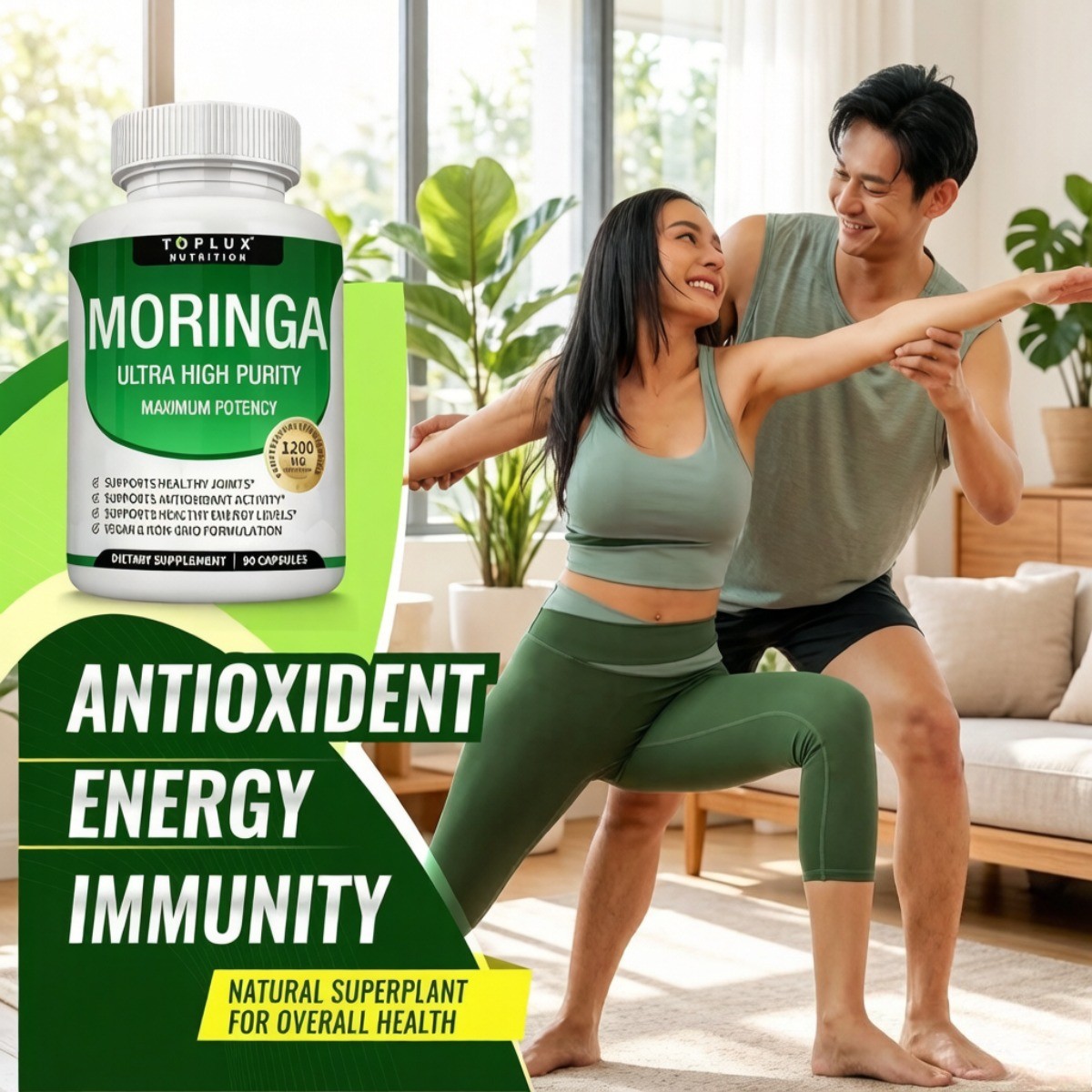 Toplux Moringa 1200mg – Ultra High Purity Maximum Potency, 90 Capsules