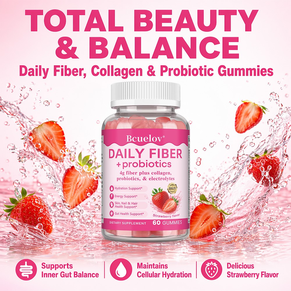 Daily Fiber Probiotics 4 G Collagen Electrolytes 60 Gummies Support Supplement