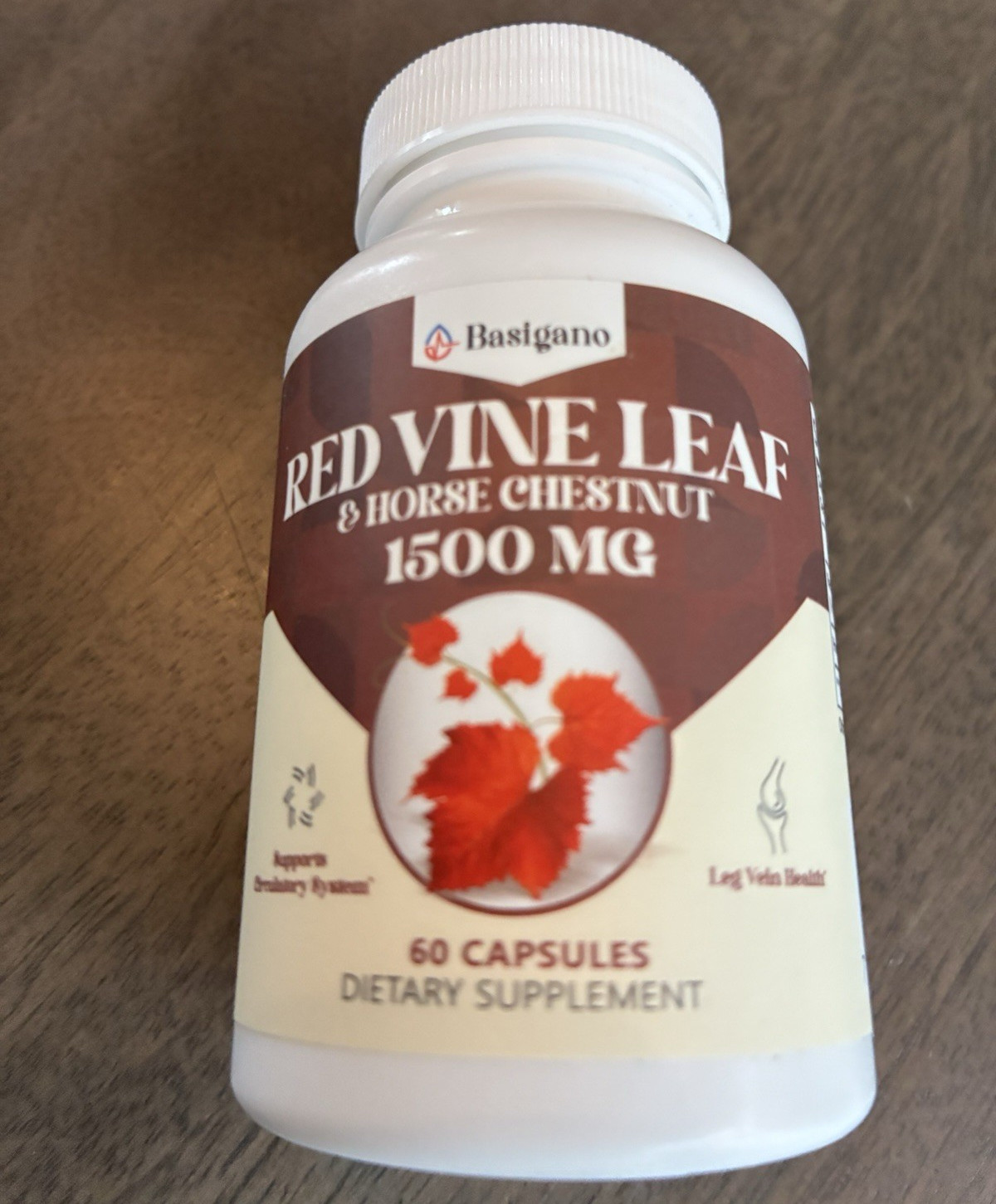 Basigano Red Vine Leaf & Horse Chestnut Extract 1500mg Capsules, 60 Count