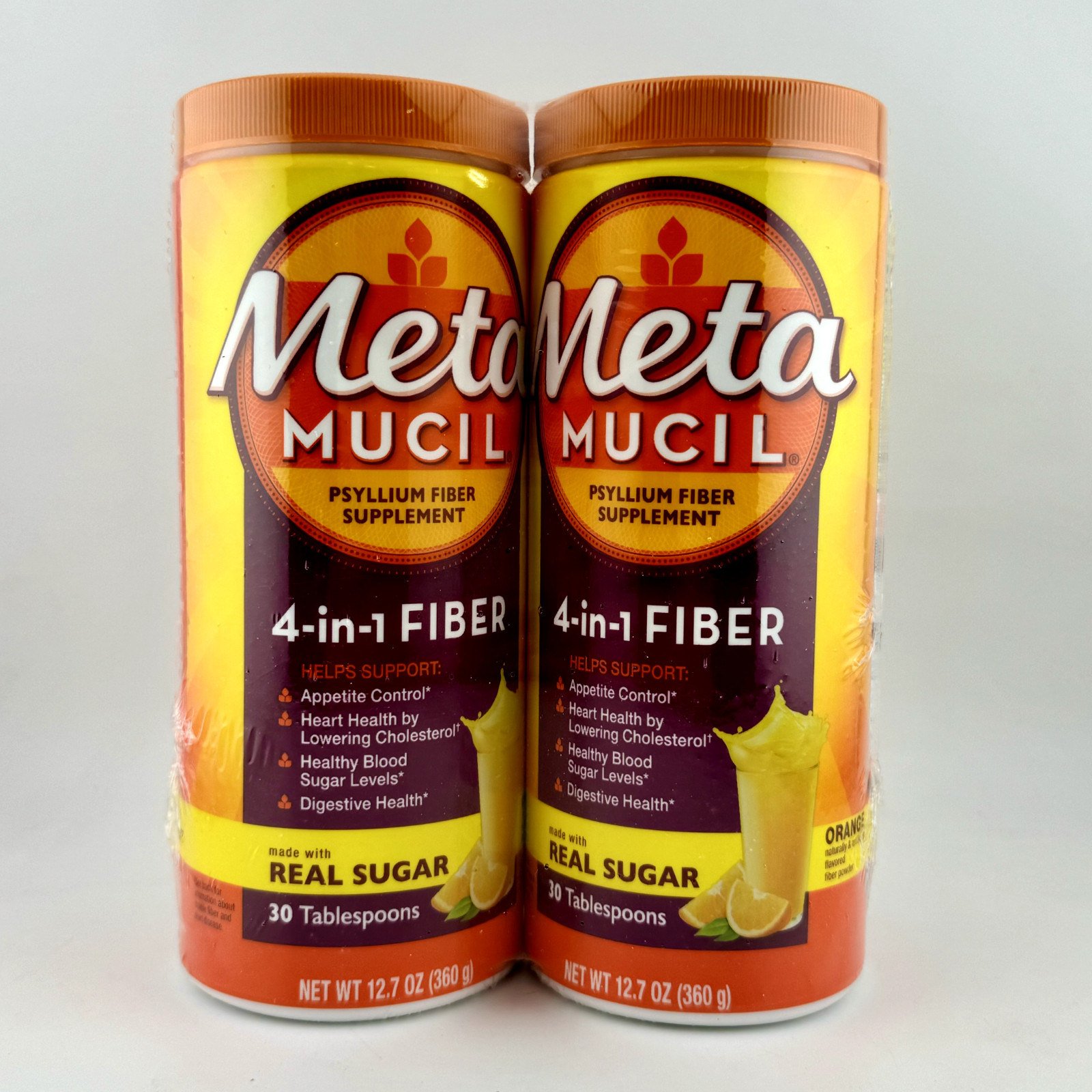 (2) Metamucil 4 in 1 Fiber Supplement Orange Flavor 12.7oz – Exp:09/2027