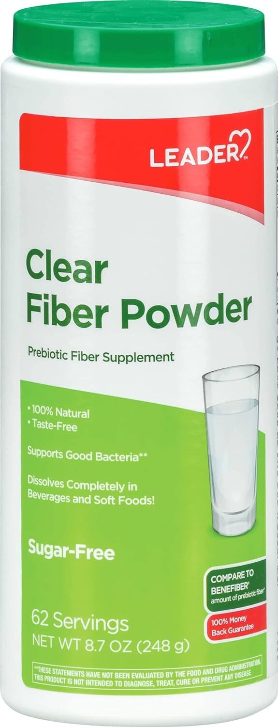 Leader Clear Fiber Prebiotic Supplement Powder Sugar Free 8.6 Ounces