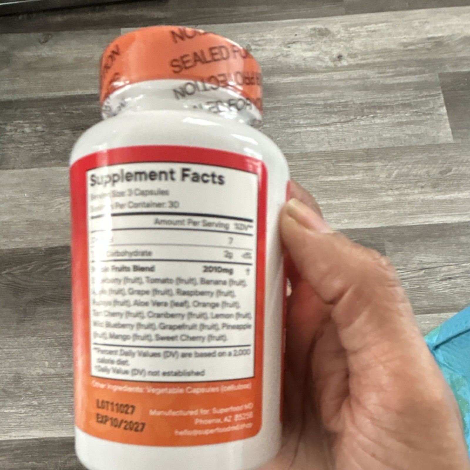Superfood MD Fruits Veggies Capsules Vegetarian Non GMO Whole Blend 90