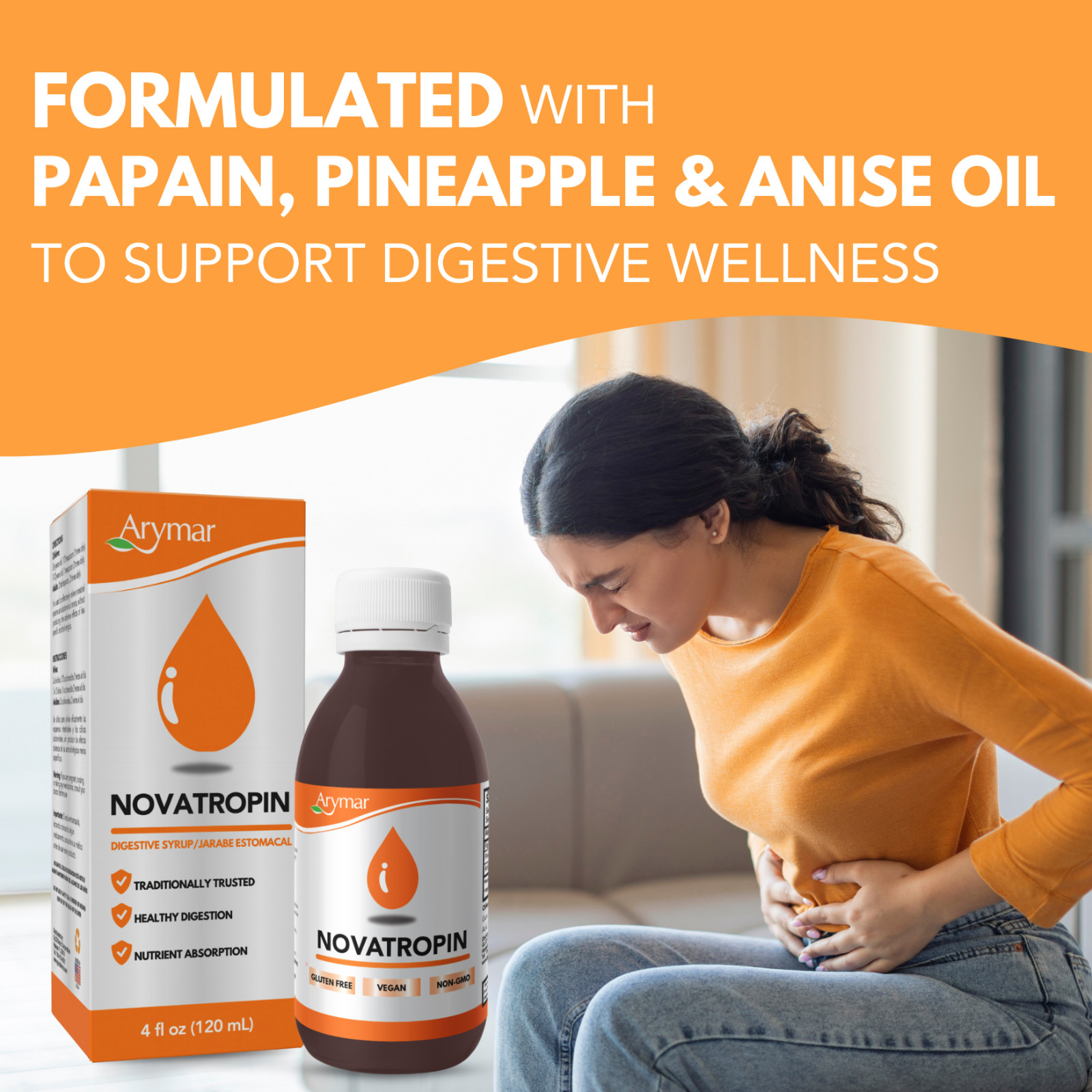 Arymar Novatropin Syrup, 4 fl oz – Herbal Digestive Support,Gluten-Free (3-Pack)