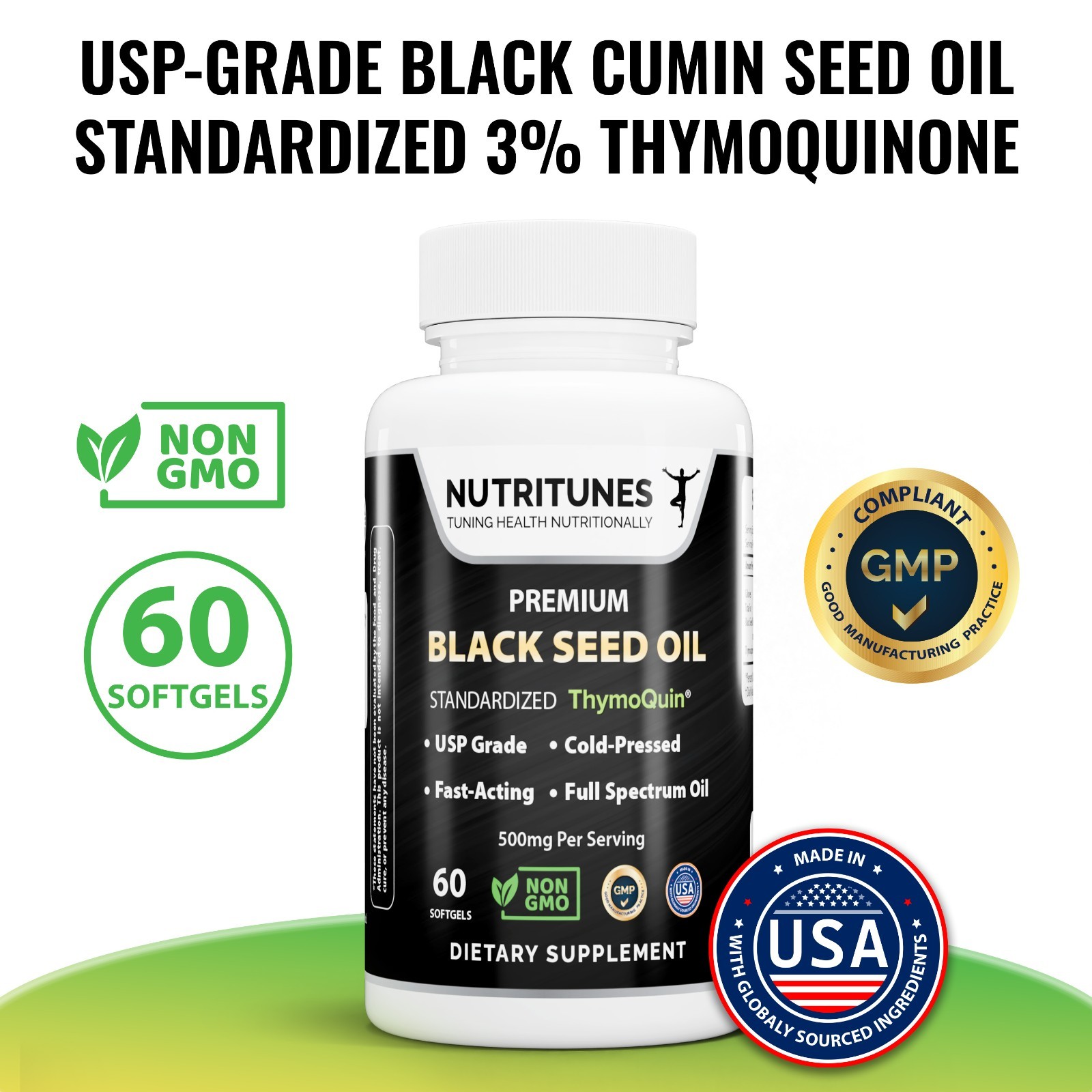 Black Seed Oil with 3% Thymoquinone Nigella Sativa – 60 Softgels