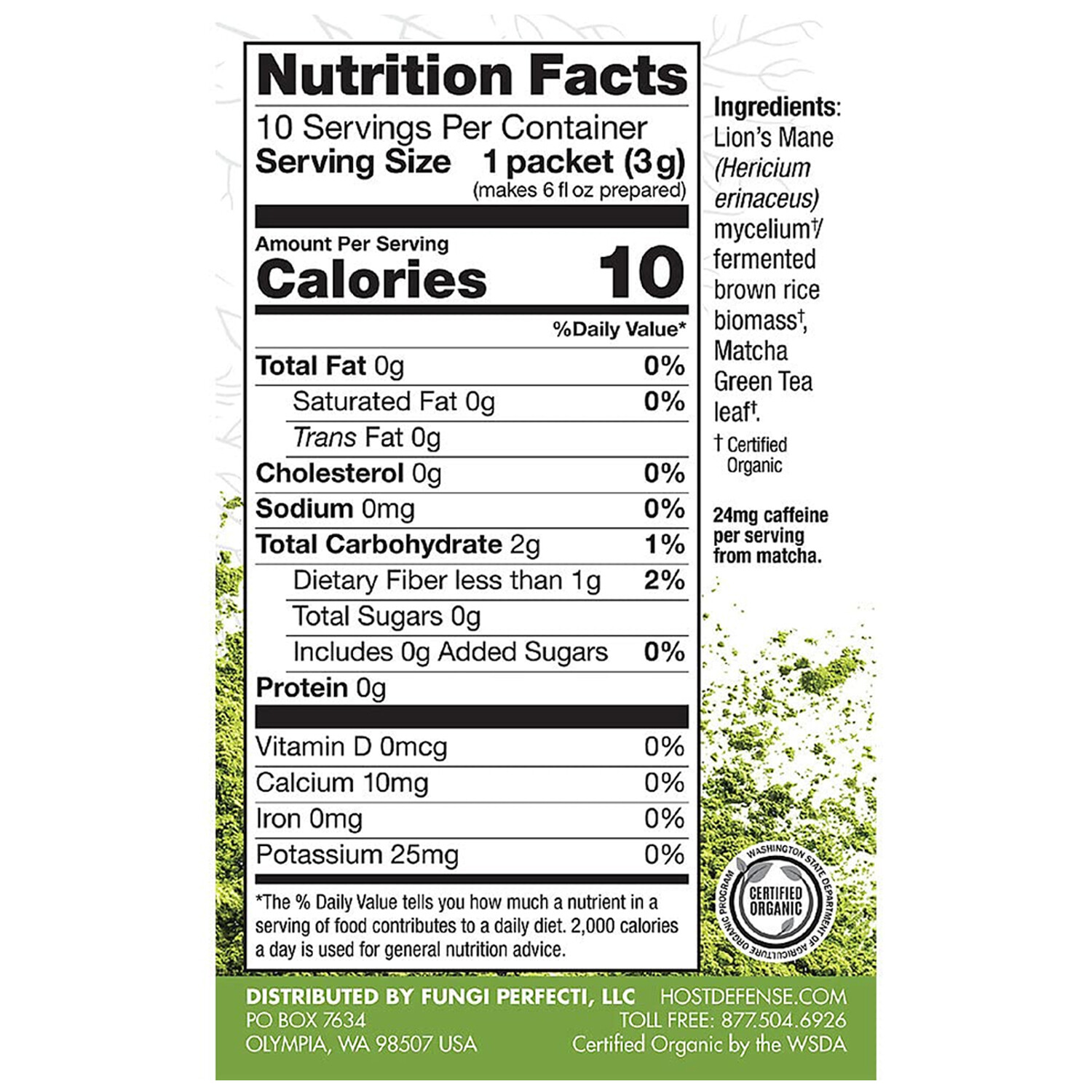 Host Defense Mushrooms MycoBrew Matcha Certified Organic Drink Mix, 1 Ounce