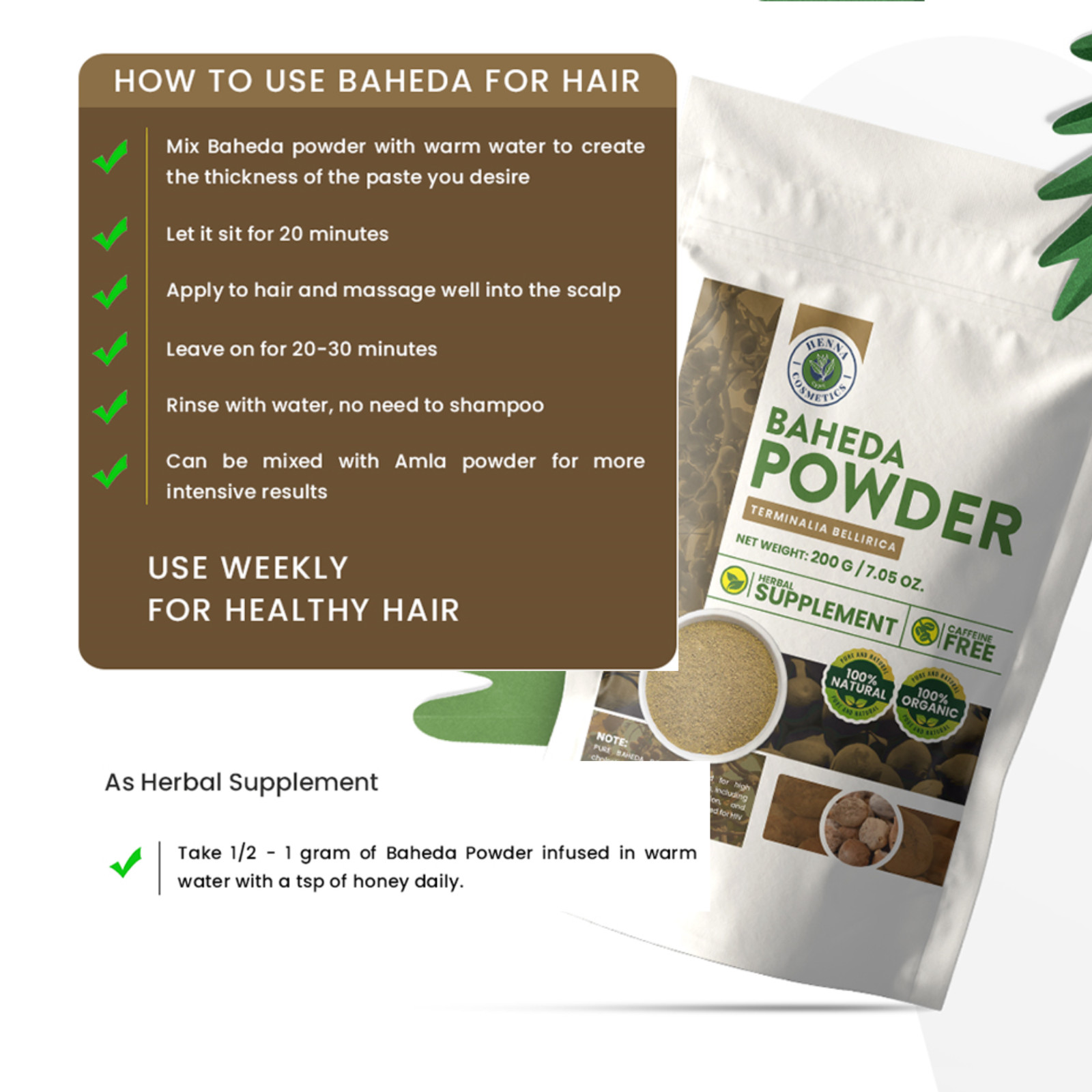 Baheda Powder (Bibhitaki) | 100 Grams (3.53 Ounces) For Hair & Skin