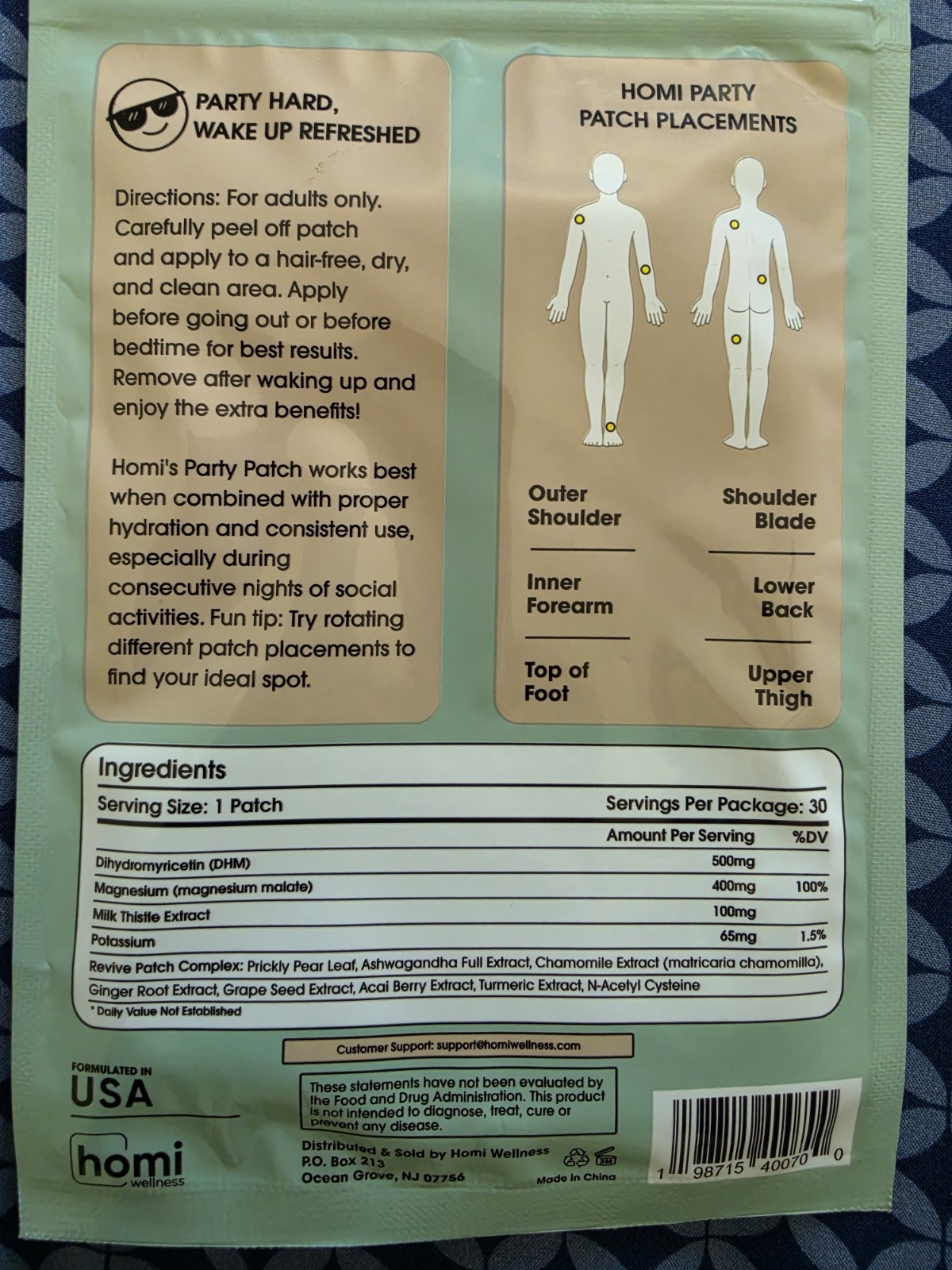 Homi Wellness Party Recovery Patch, Vegan Water-Resistant, 30 Patches