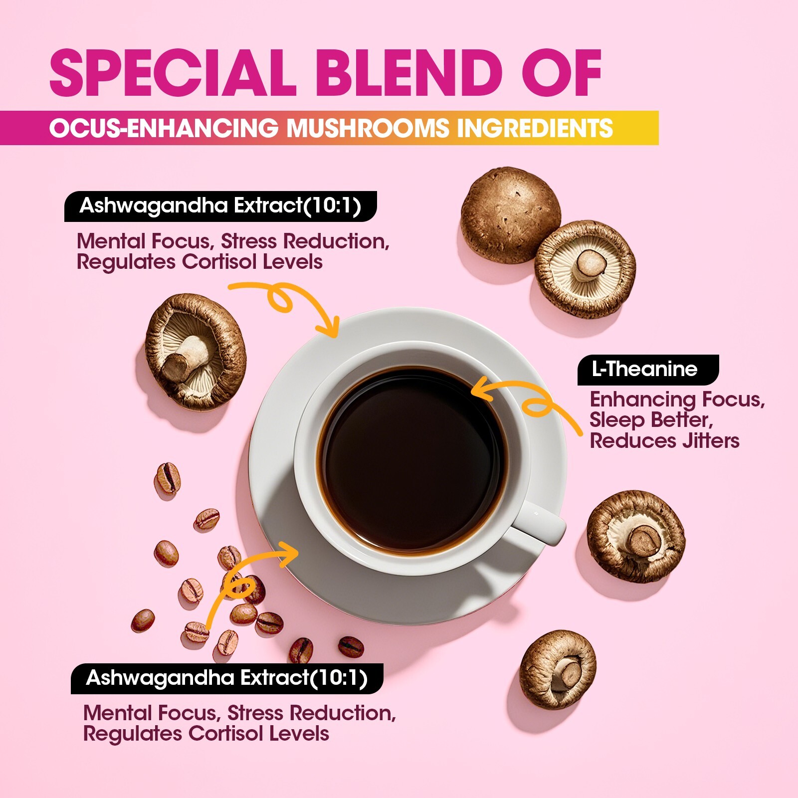 Organic Mushroom Coffee with Lion’s Mane & Chaga – Instant Powder, 60 Servings