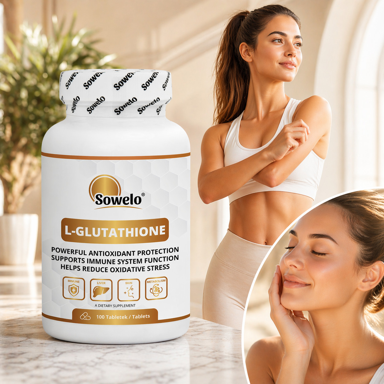 SOWELO L-GLUTATHIONE 1000mg ANTIOXIDANT REDUCES CELL DAMAGE IMMUNE SUPPORT