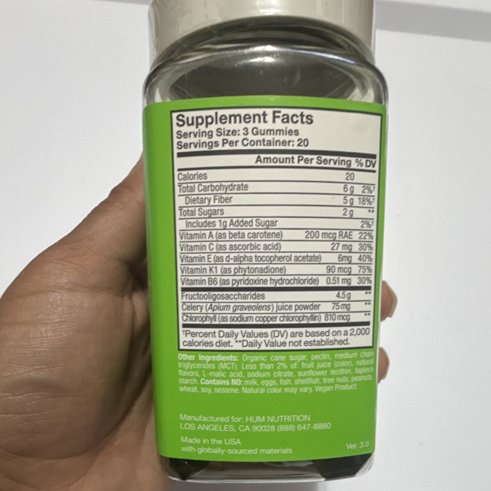 HUM Celery Juice Fiber Gummies 60 Gummies Detox Digestive Support New