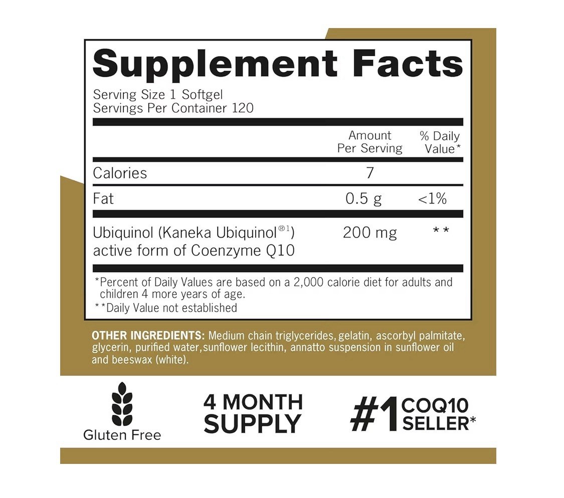 Qunol Extra Strength Ubiquinol CoQ10 200mg 60 Softgels Gluten-Free