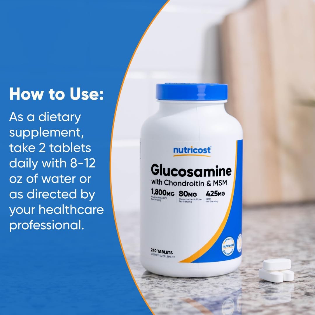 Nutricost Glucosamine 1800mg with Chondroitin & MSM, 240 Count (Pack of 1)