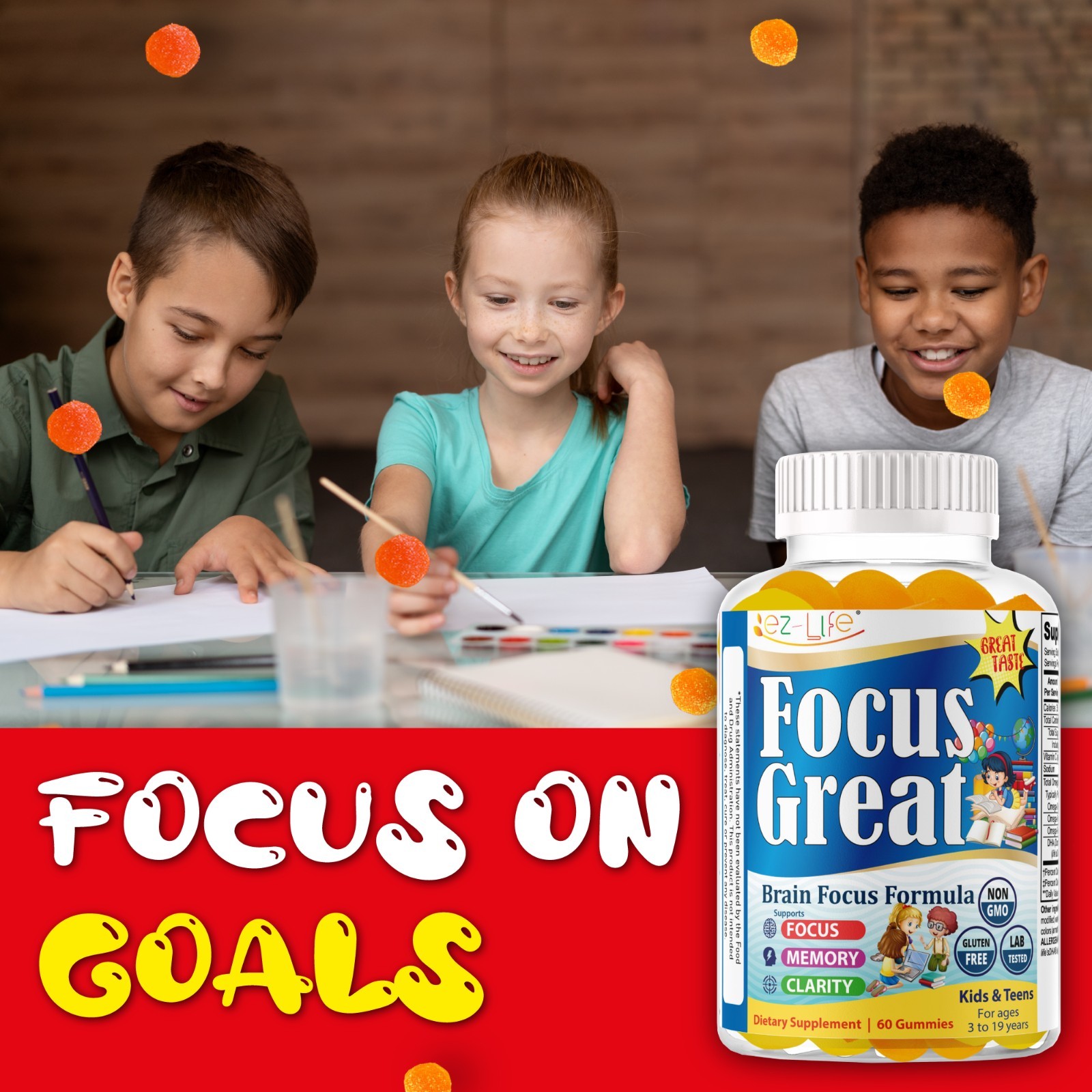 Focus Great Children DHA Gummies – Omega 3 for Kids-Focus Gummies for Teens-60