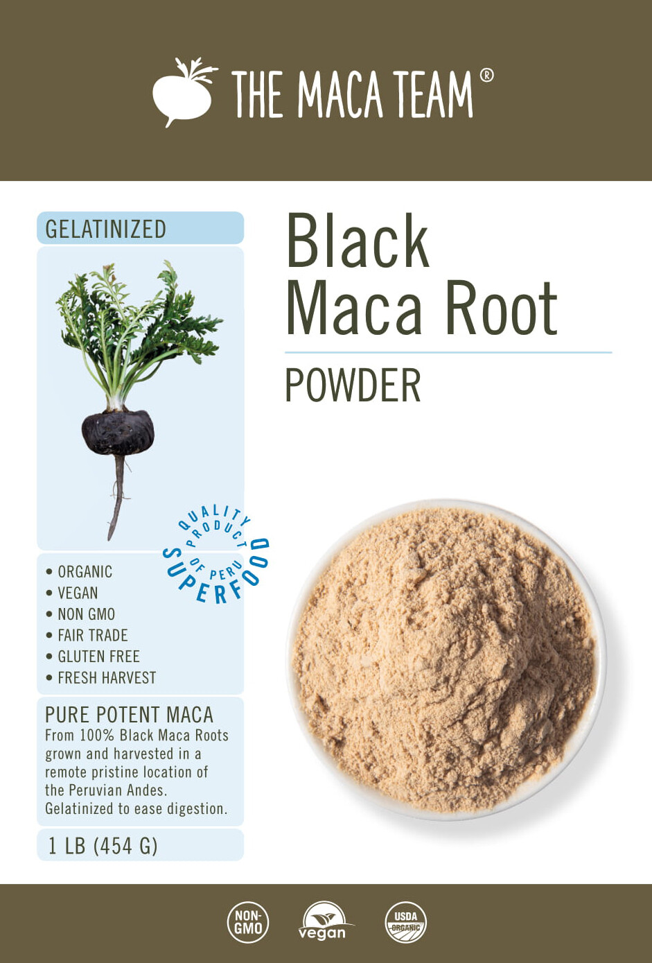 Organic Gelatinized Black Maca Root Powder – Fairly Traded Fresh Harvest