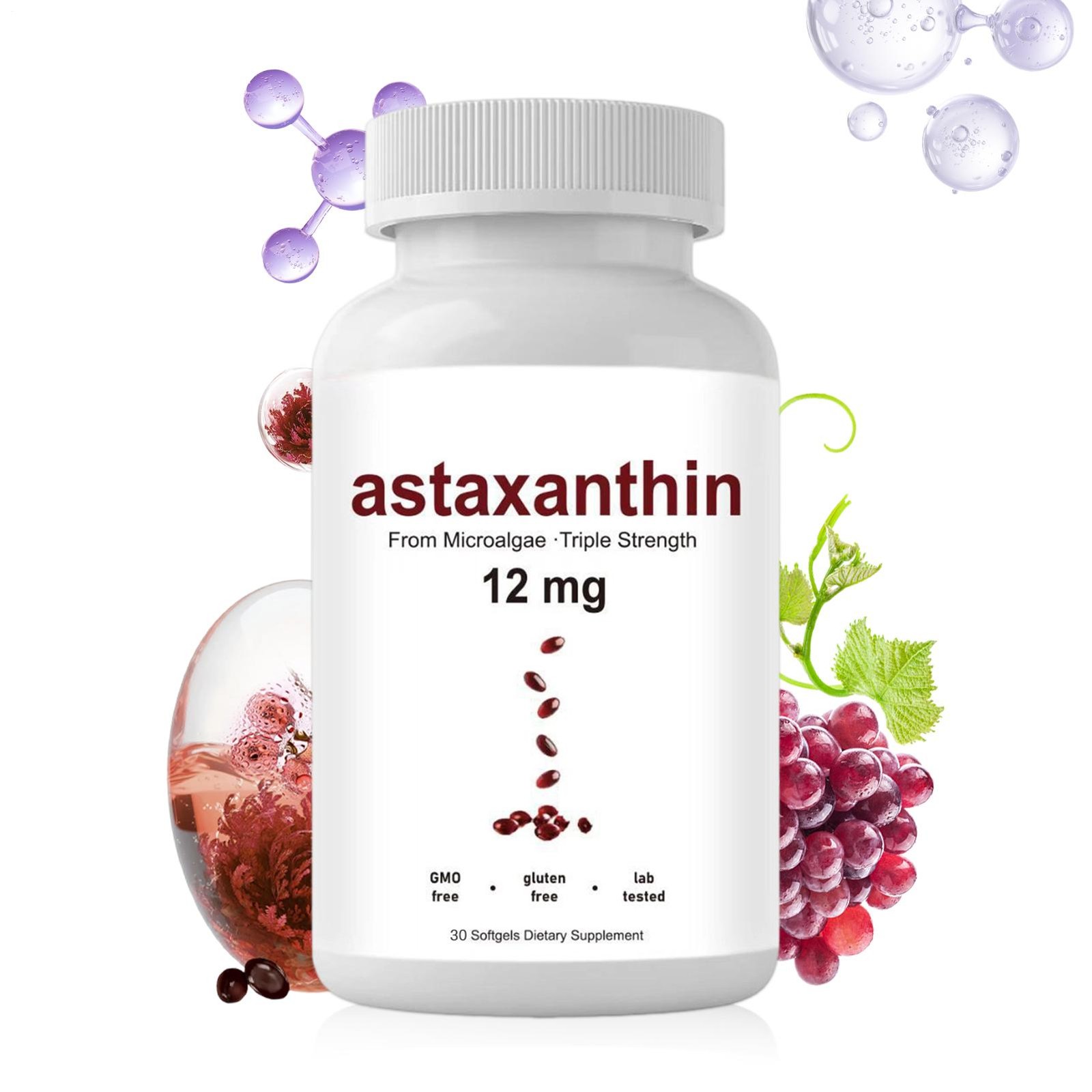 Astaxanthin 12mg, 30 softgels, tanning pills