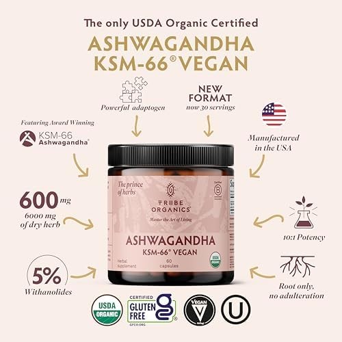 Vegan Ashwagandha KSM 66 Root Powder 600mg 60 Capsules Focus Mood