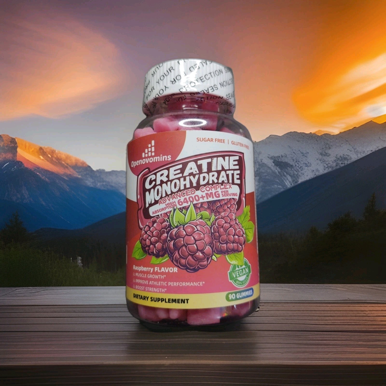 Openovomins Creatine Monohydrate Raspberry Gummies Sugar Free exp 11/26 6400mg