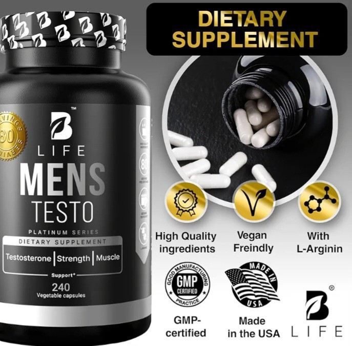 B Life Testosterone Booster Supplement Men Muscle Growth & Strength 80 Servings