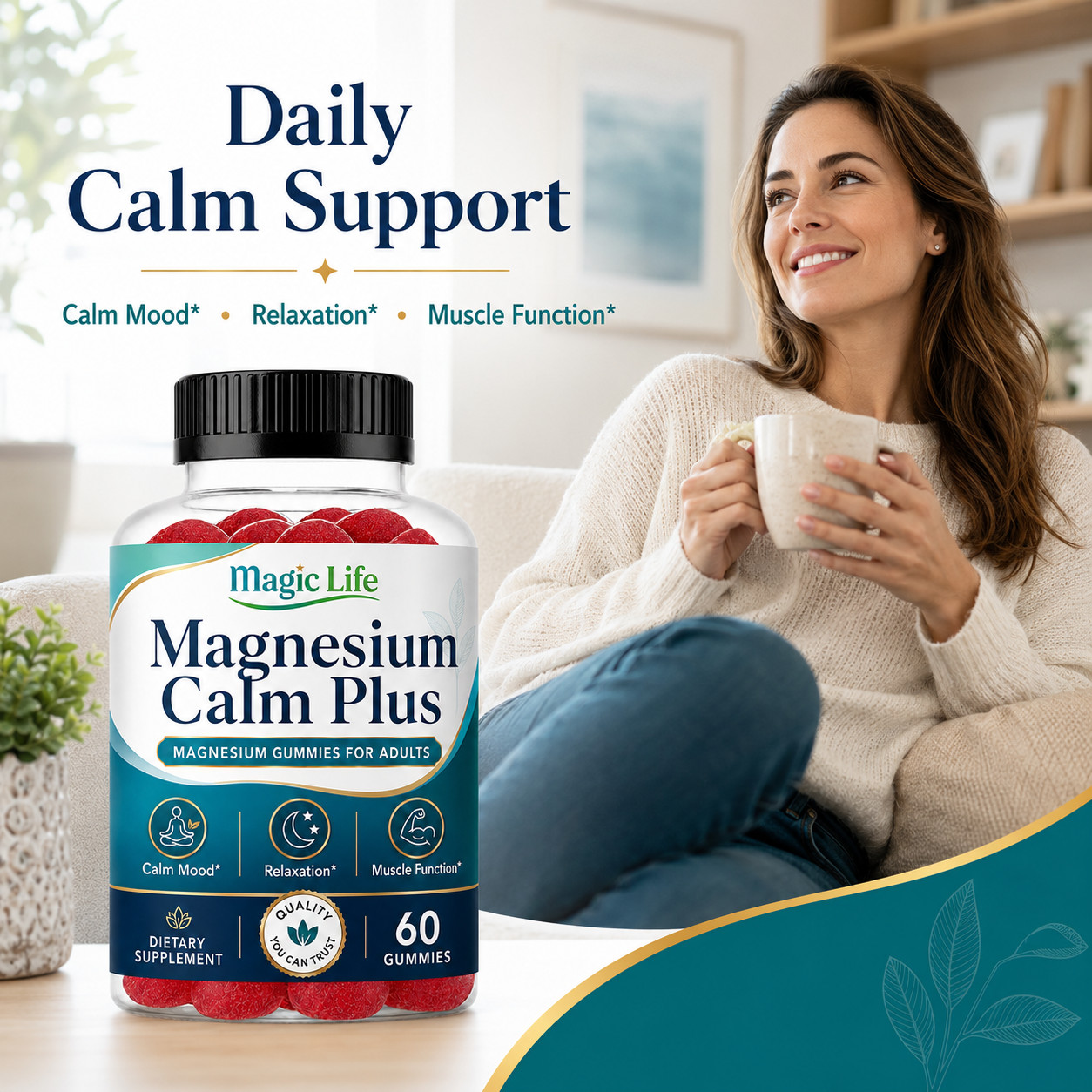 High Absorption Magnesium Citrate Gummies for Adults- Calm Mood, Relax Mind 60ct
