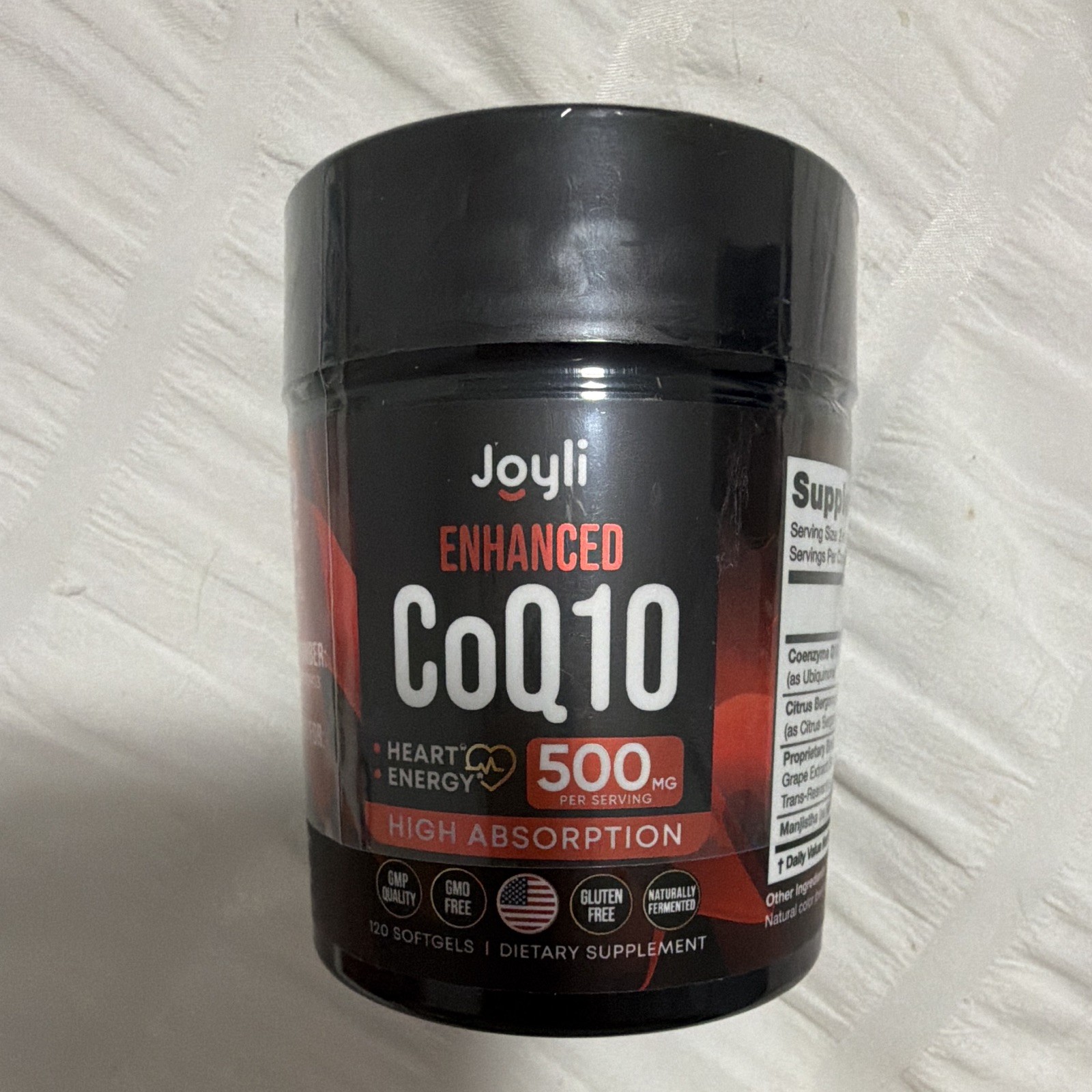 Joyli Enhanced CoQ10 500mg 120 Softgels Gluten-Free Non-GMO Exp 01/2028
