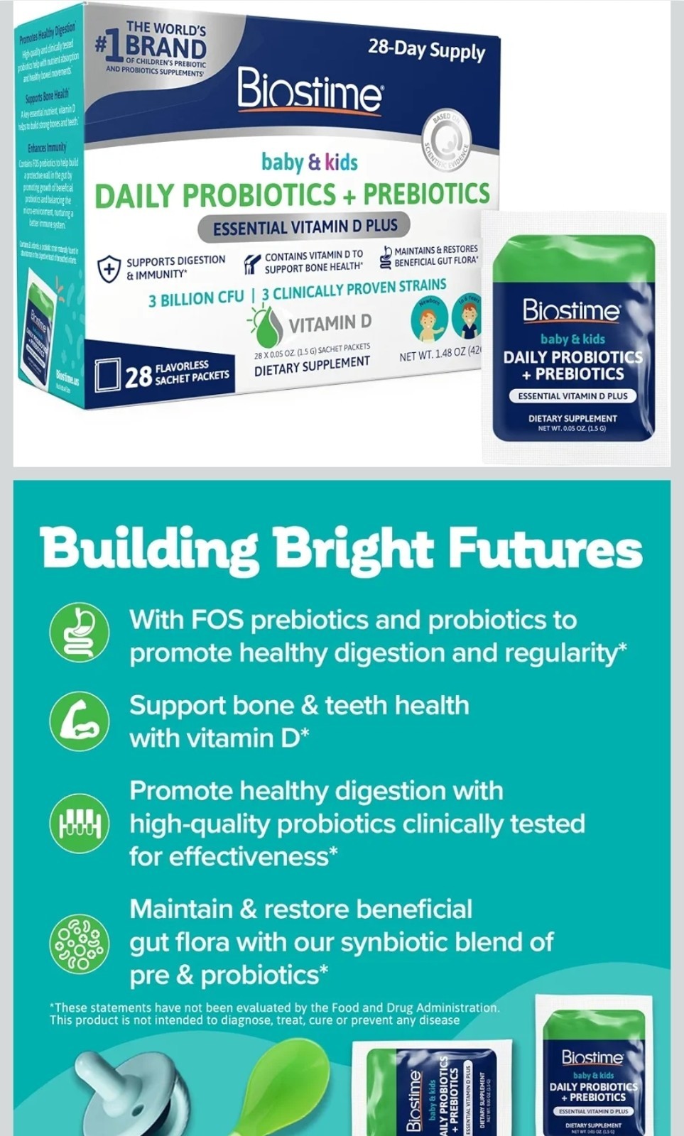 Kids Probiotic + Prebiotic Vitamin D Powder 28 Sachets Flavorless Exp 01/27