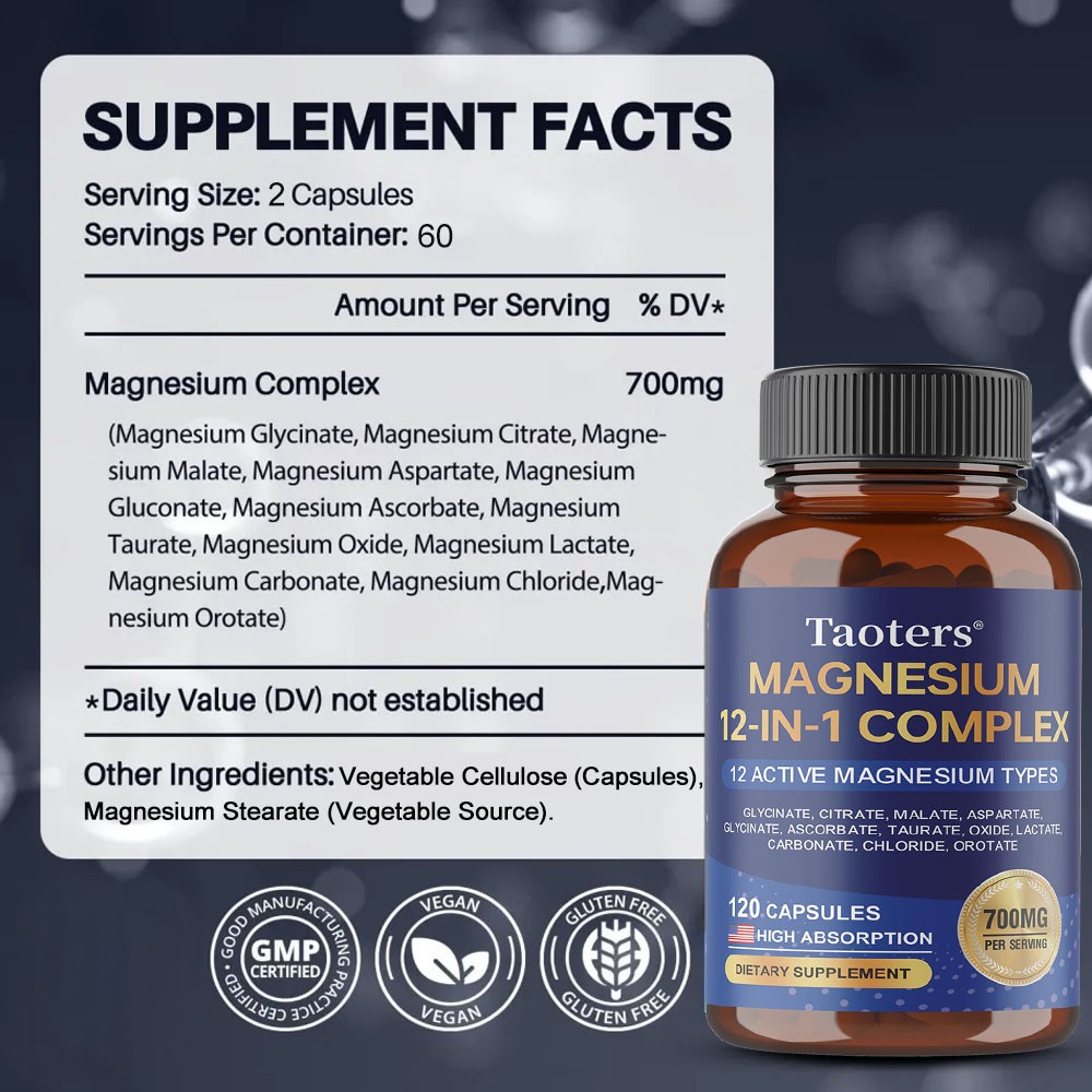 Magnesium 12 In 1 Complex Capsules Support Heart Bone Muscle Health 30-120 Pills