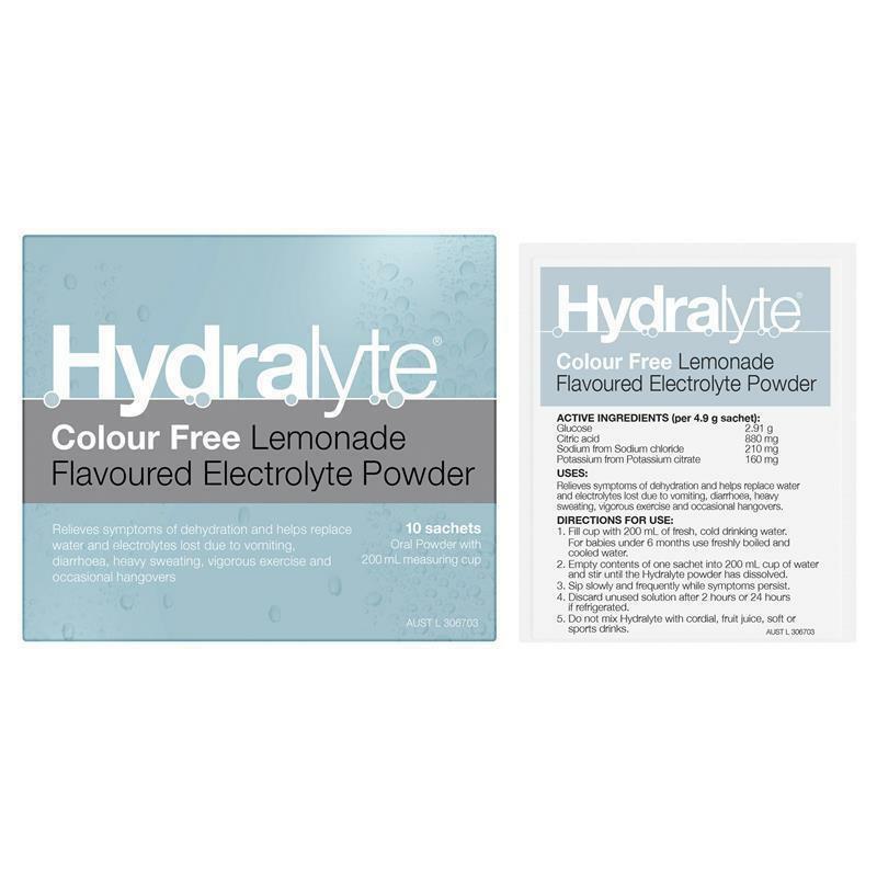 Hydralyte Colour Free Lemonade Flavoured Electrolyte Powder 4.9g x 10 Sachets
