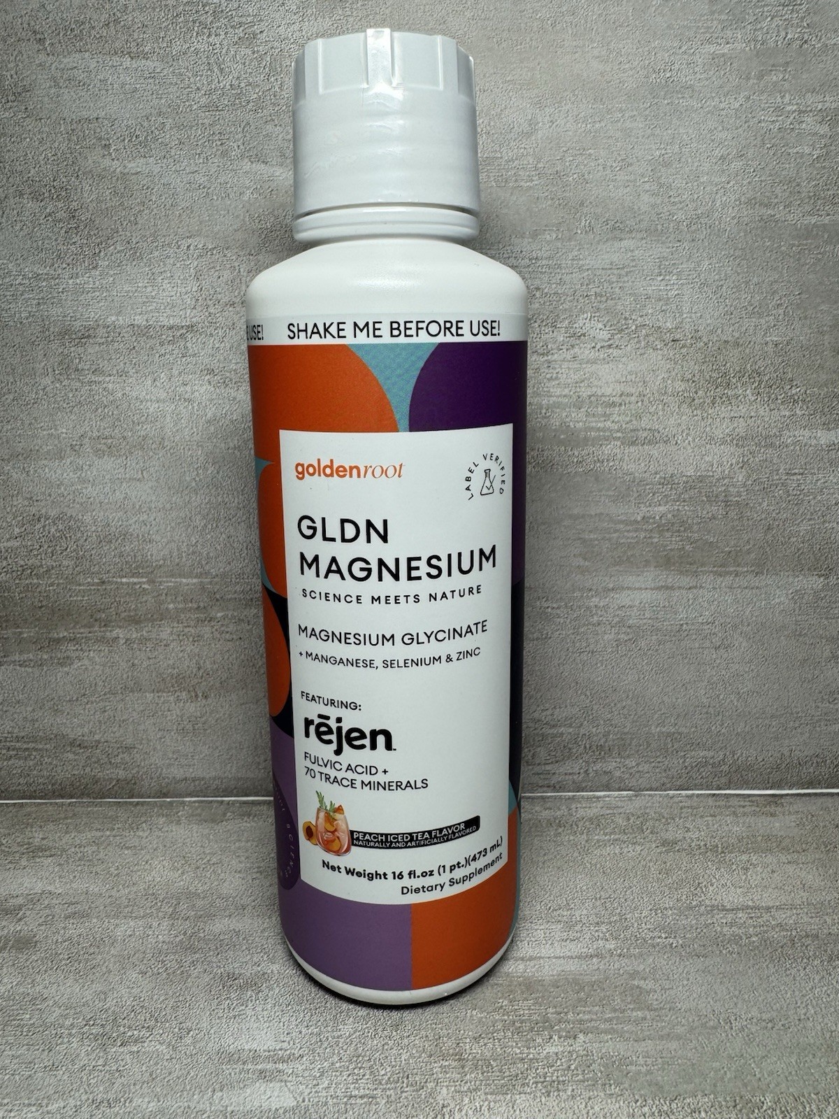goldenroot Magnesium Glycinate Peach Iced Tea Liquid Supplement 16oz Exp 01/2027
