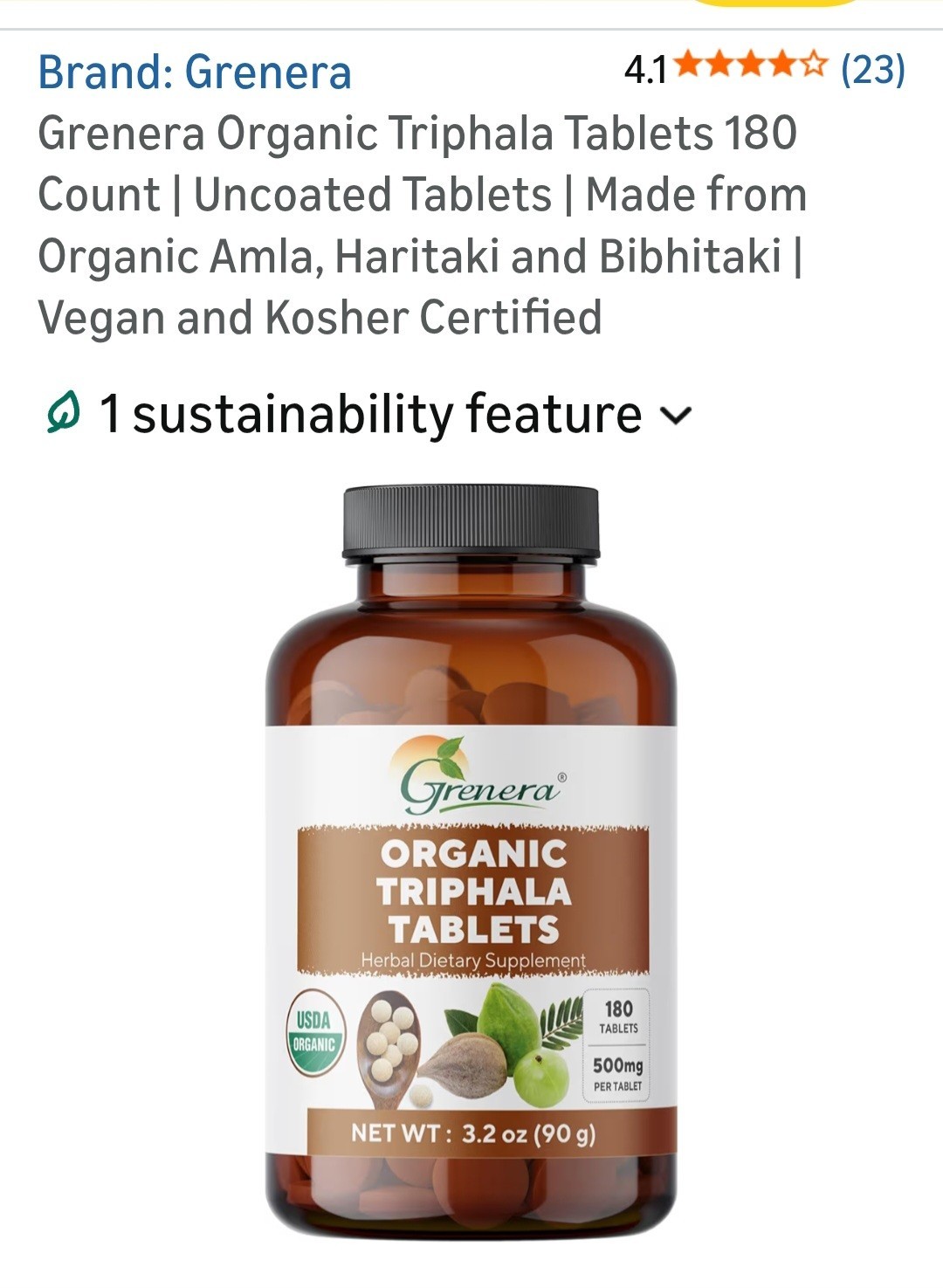 Grenera Triphala Tablets 180 Count 500mg Organic Vegan Kosher Herbal Supplement