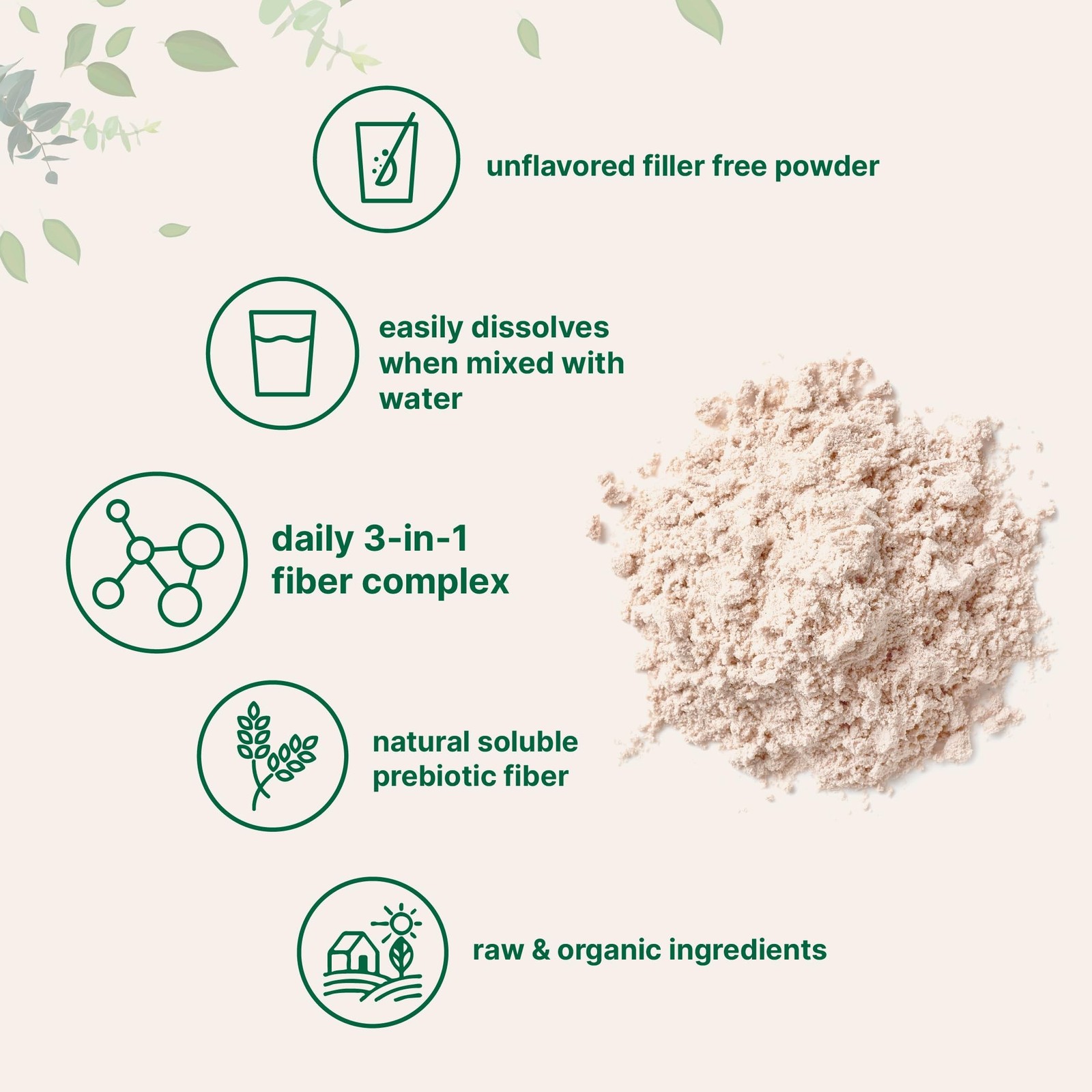Organic Fiber Supplement (Inulin, Acacia, Psyllium Husk), 2 Pounds, 3 in 1 Fi…