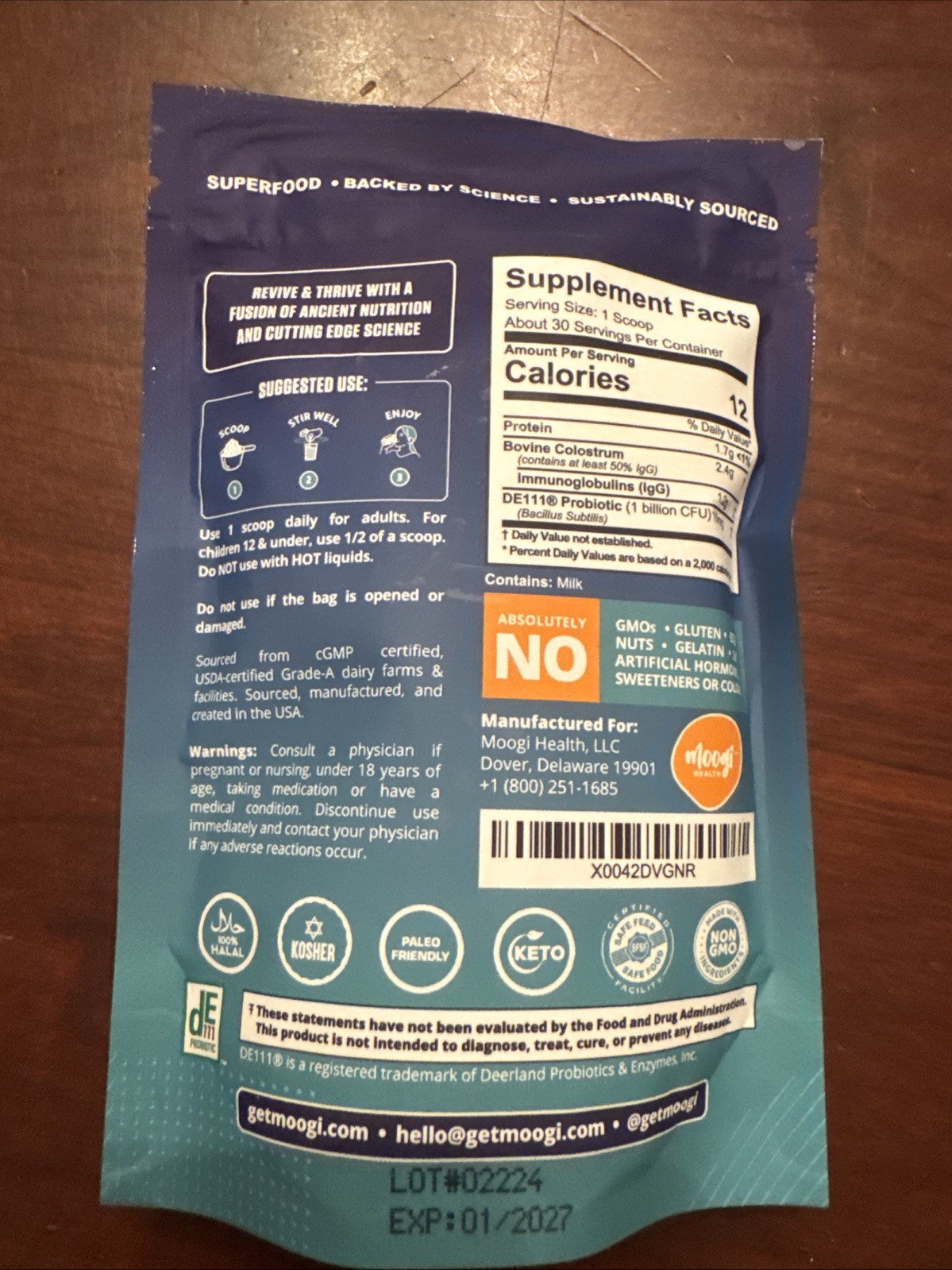 Moogi Health Colostrum + Probiotic DE111 Gut Health 2.6oz Unflavored