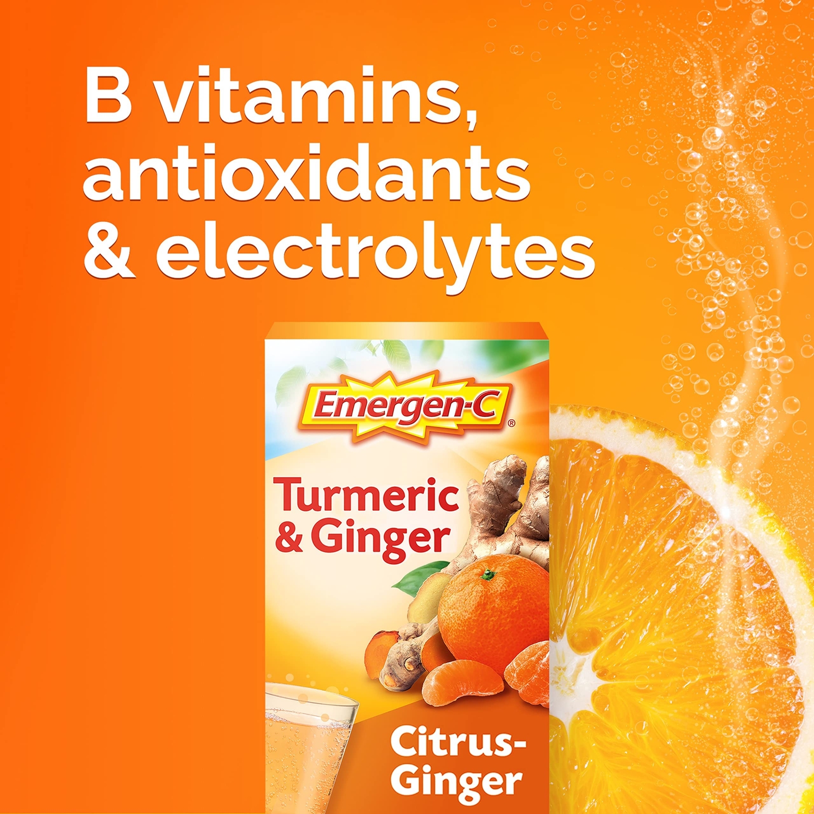 Emergen-C Citrus-Ginger Fizzy Drink Mix, Turmeric and Ginger, Immune Support,…