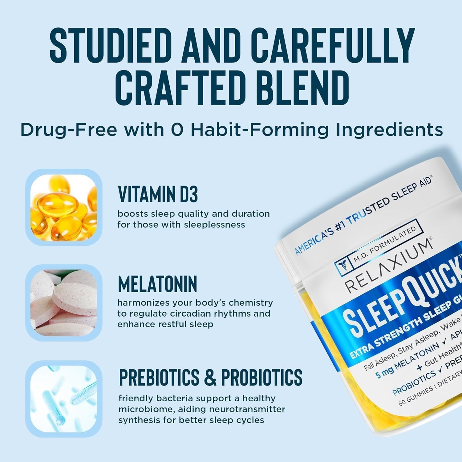 NEW RELAXIUM Sleep Quick Gummies – Sleep Aid Support – Yummy Lemon – 60 Gummies