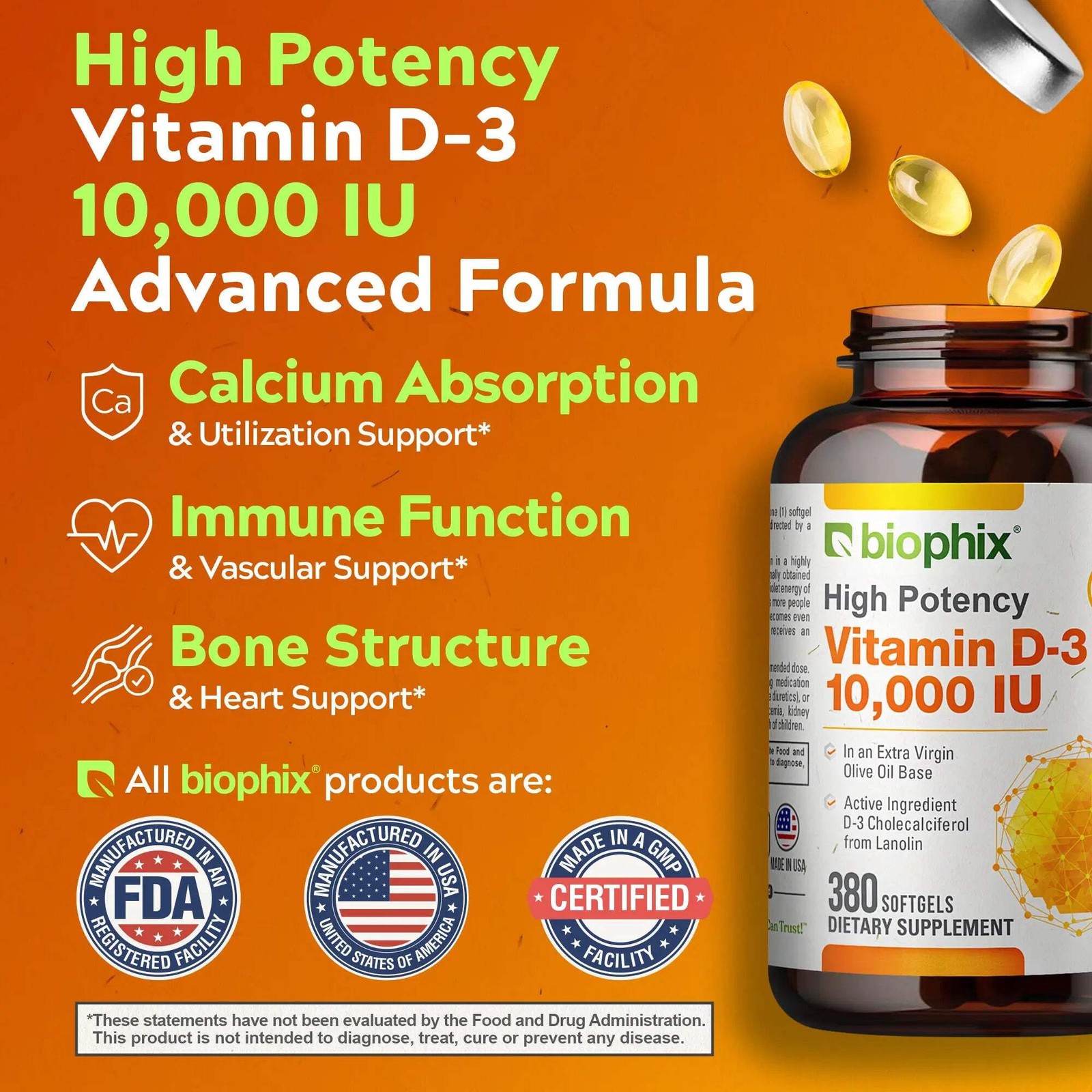 Biophix Vitamin D-3 10000 IU 380 Softgels – In Extra Virgin Olive Oil