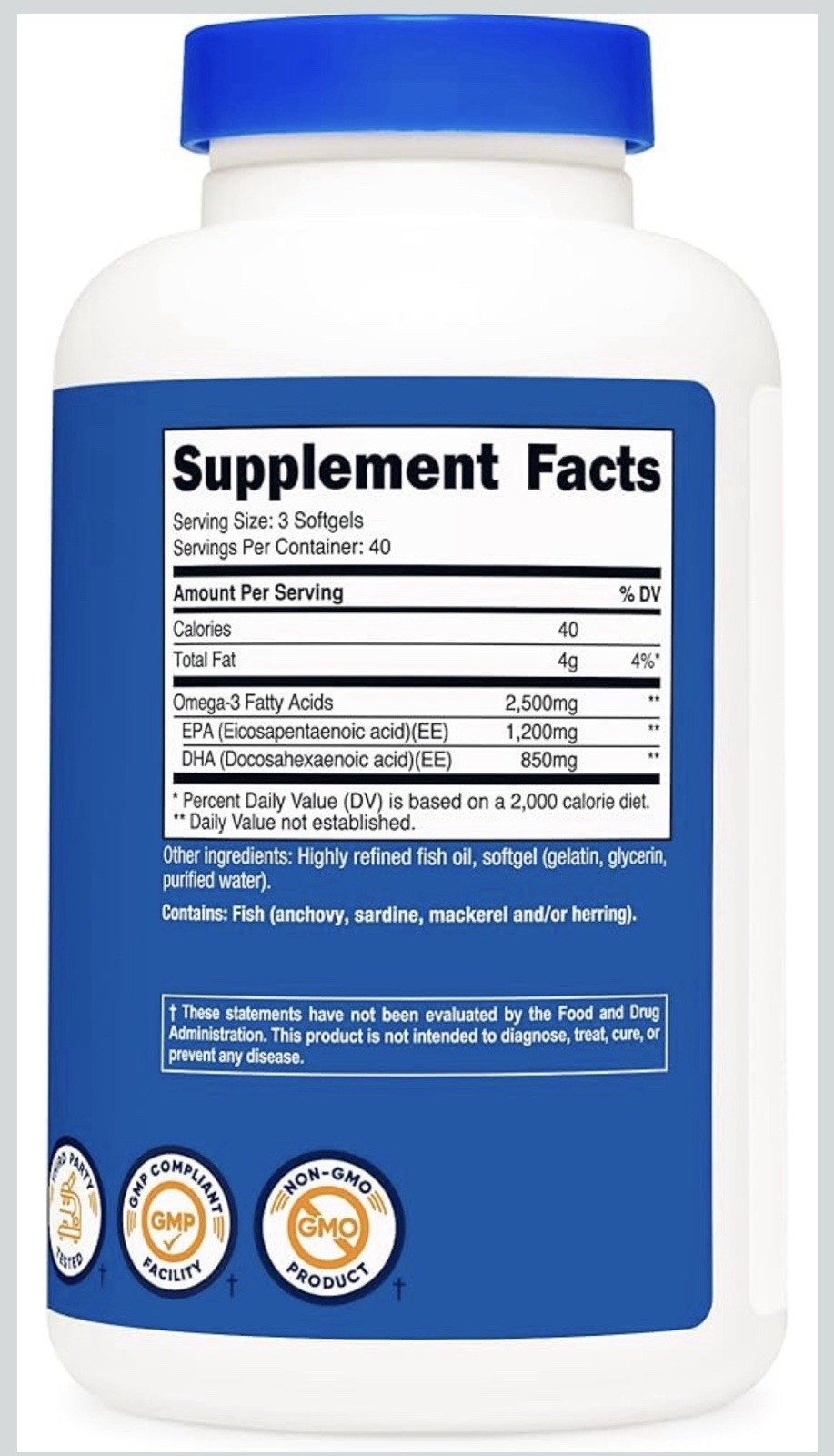 Nutricost Omega-3 Fish Oil 2500mg 120 Softgels Non-GMO Gluten-Free