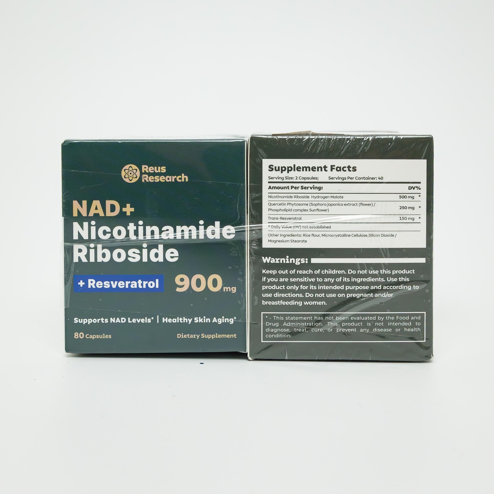 4x NAD+ Nicotinamide Riboside Resveratrol 900mg 80ct Reus Research NEW