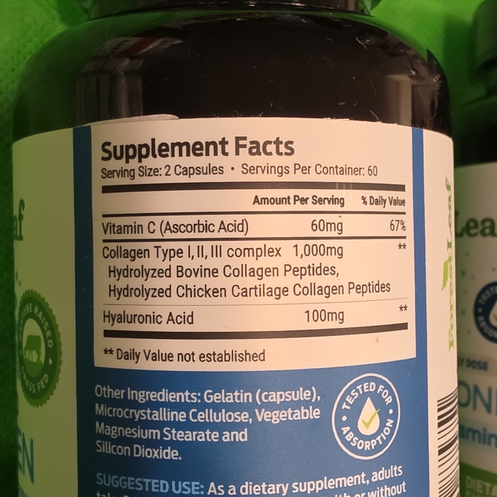 ForestLeaf Collagen I II III + Hyaluronic Acid Vitamin C Hair Skin Nails 120 Ct