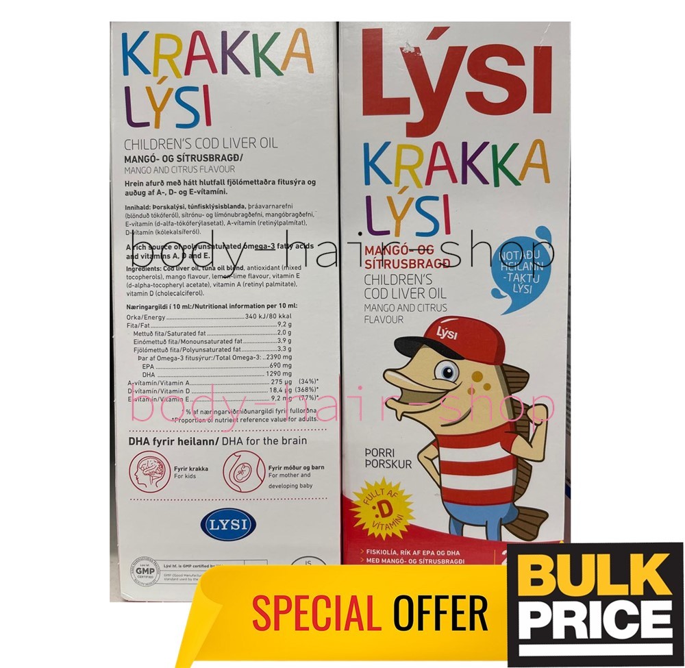 Lysi Cod Liver Oil Mango Citrus 240ml children Food Supplement Icelandic Omega-3