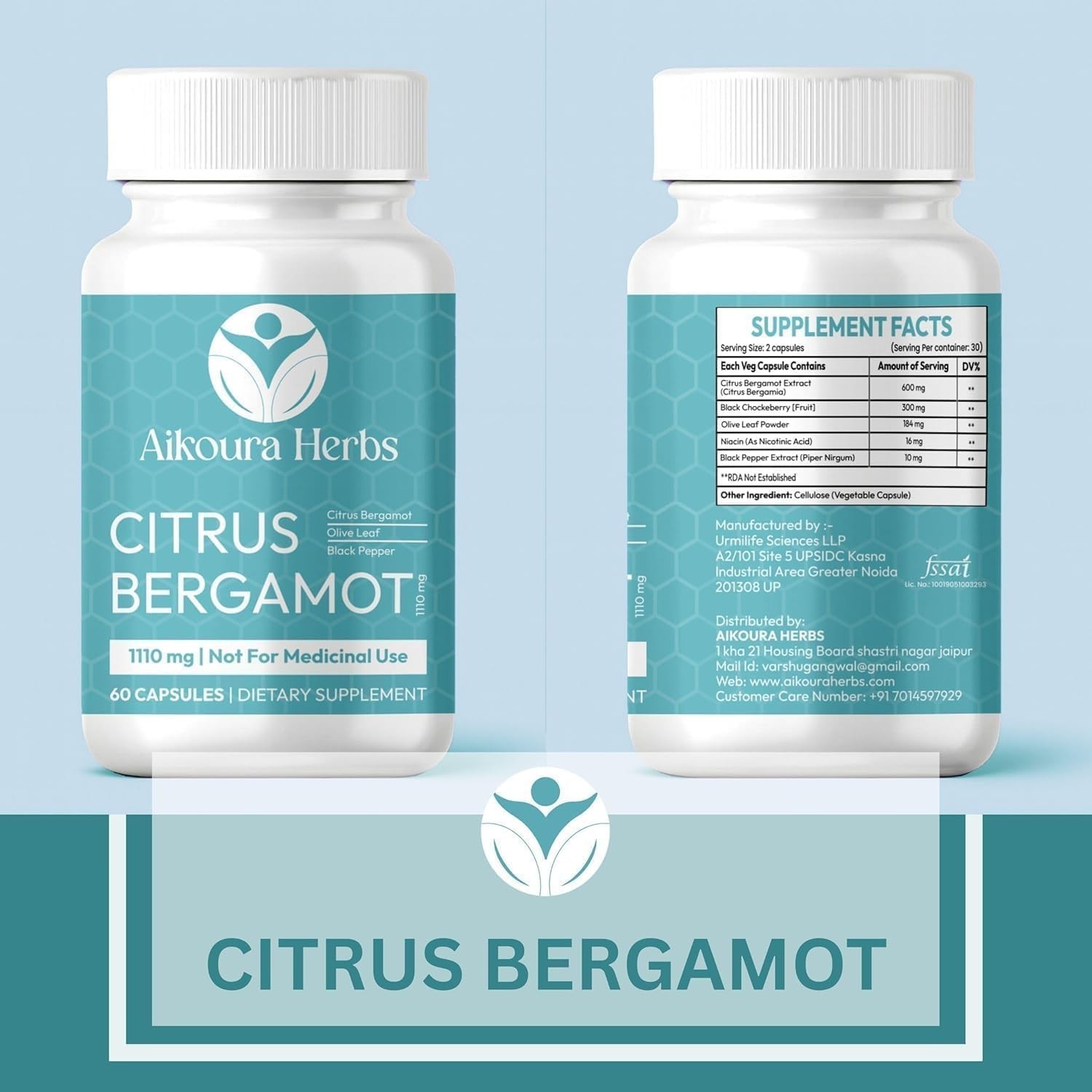Citrus Bergamot 1110mg – High Potency Supplement-Vegan – 60 Capsules