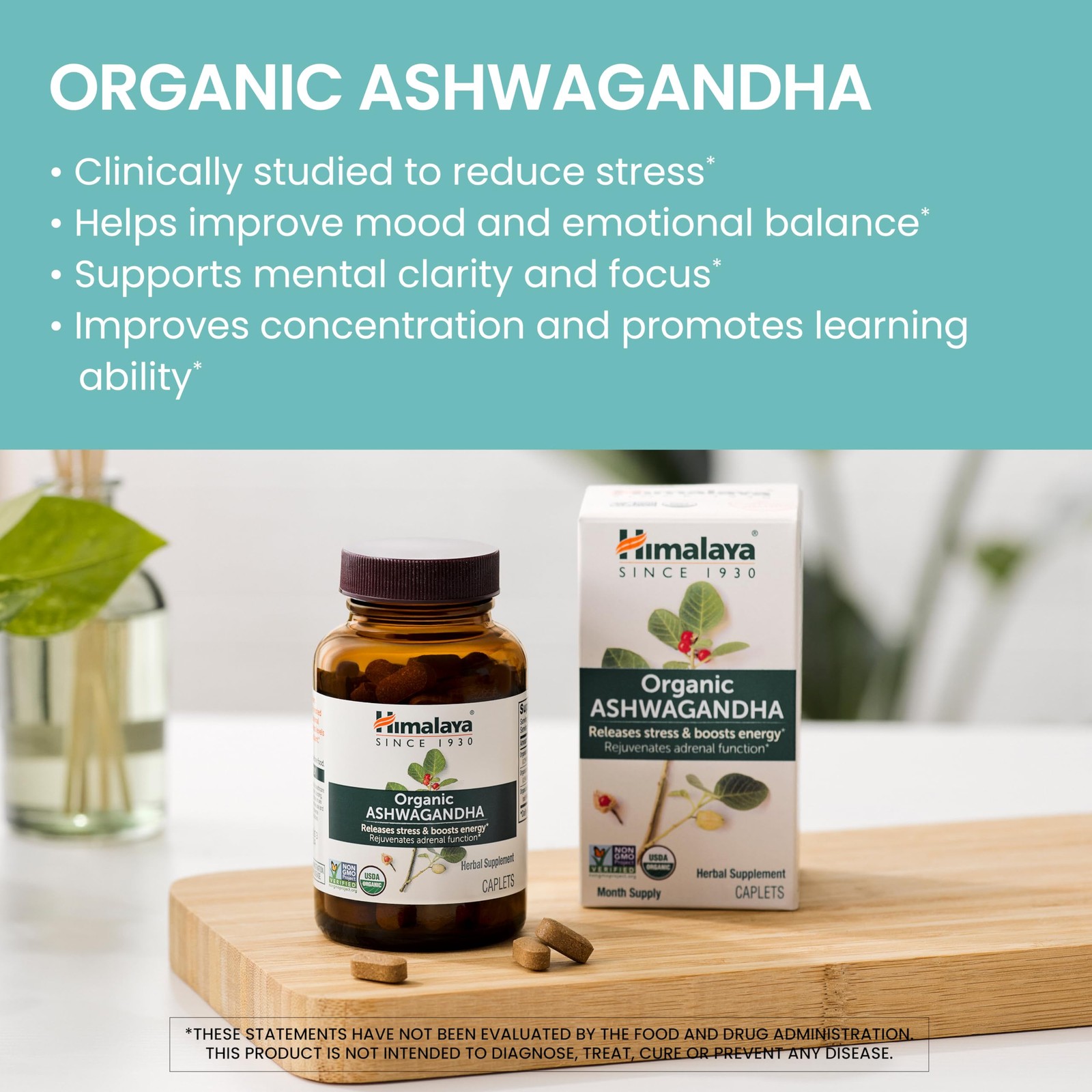 Himalaya Organic Ashwagandha Root, 60 Day 60 Count (Pack of 1), Color.value