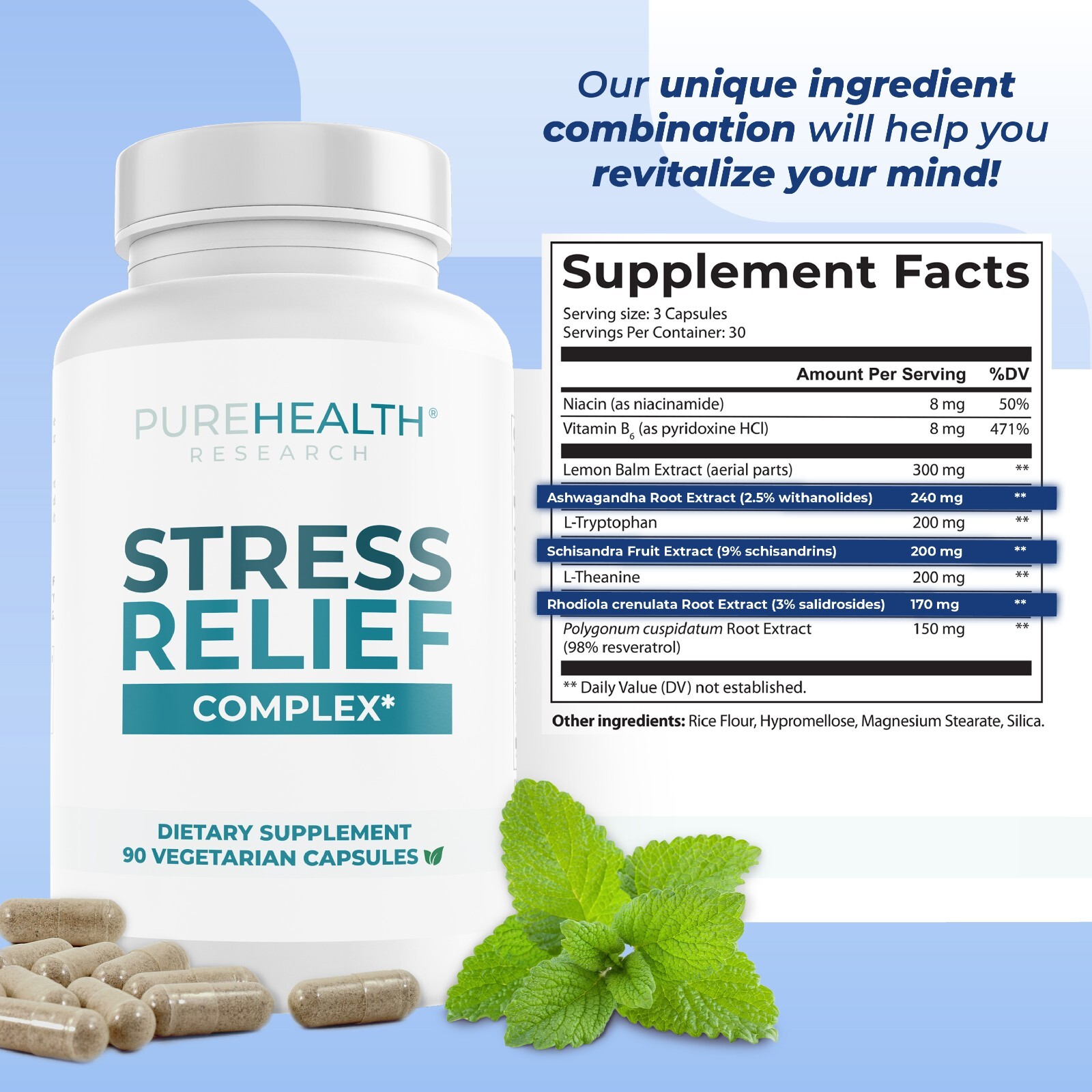 Stress Relief Supplement, Cortisol Blocker, Mood Support, PureHealth Research x6
